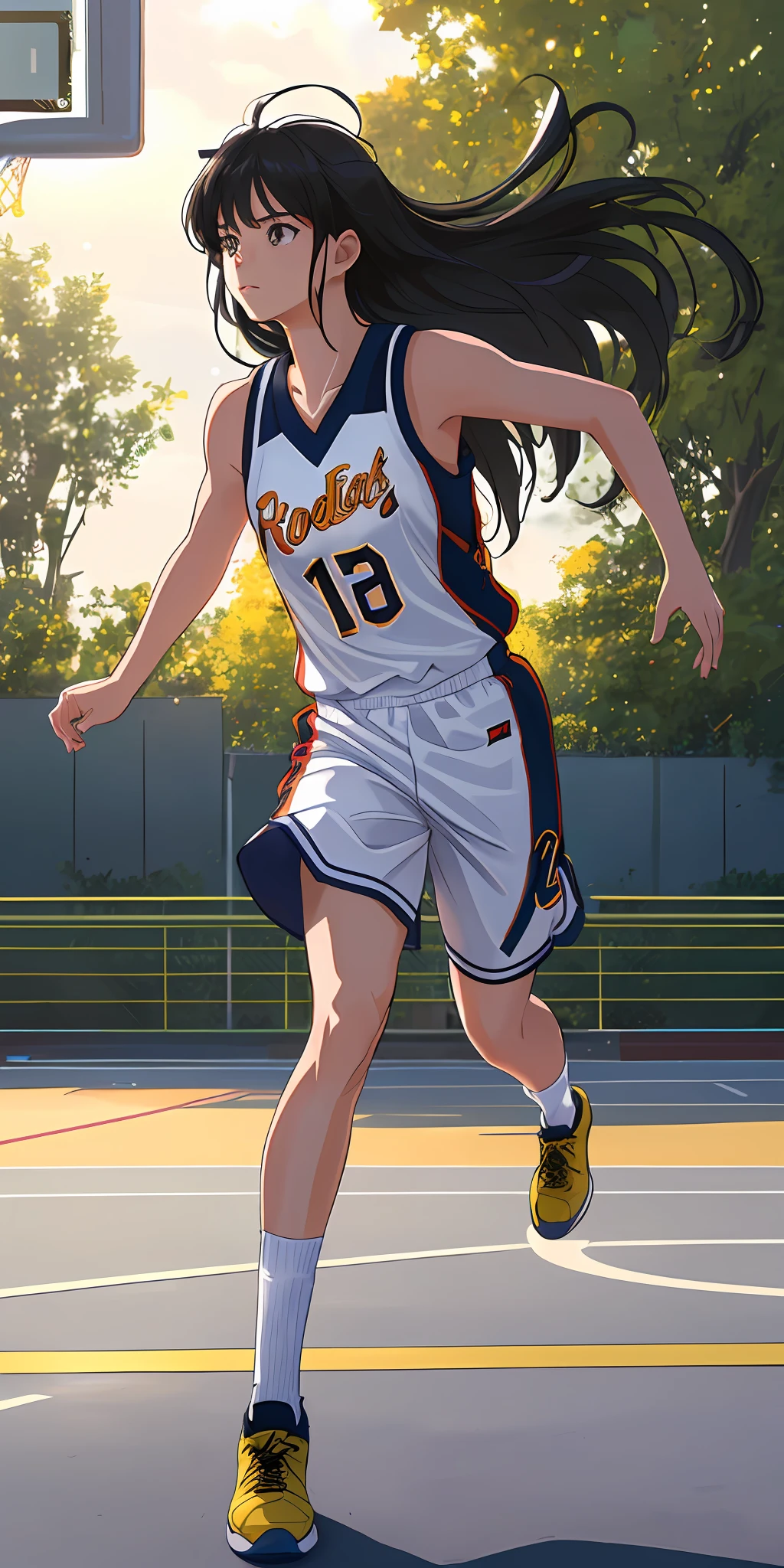 (8k, best quality, masterpiece:1.2), (realistic, photo-realistic:1.37), ultra-detailed,best quality, ultra high res, professional lighting, photon mapping, radiosity, physically-based rendering, cinematic lighting, basketball court,depth of field, sharp focus,sunbeam, good composition,(bokeh:1.2) 1girl,solo,(full body), (closed mouth),beautiful detailed eyes, pose, narrow waist,basketball uniform, black hair,messy hair,long hair floating in wind,(ulzzang-6500:1.2)
mix4, hiqcgbody