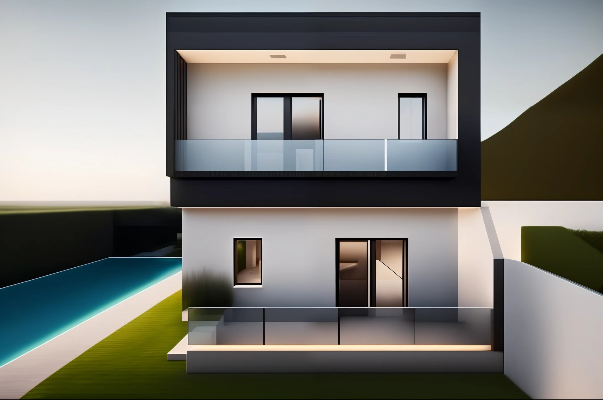 NewArchitecture, luxury Villa, swimming pool on the side, a car in front parking
