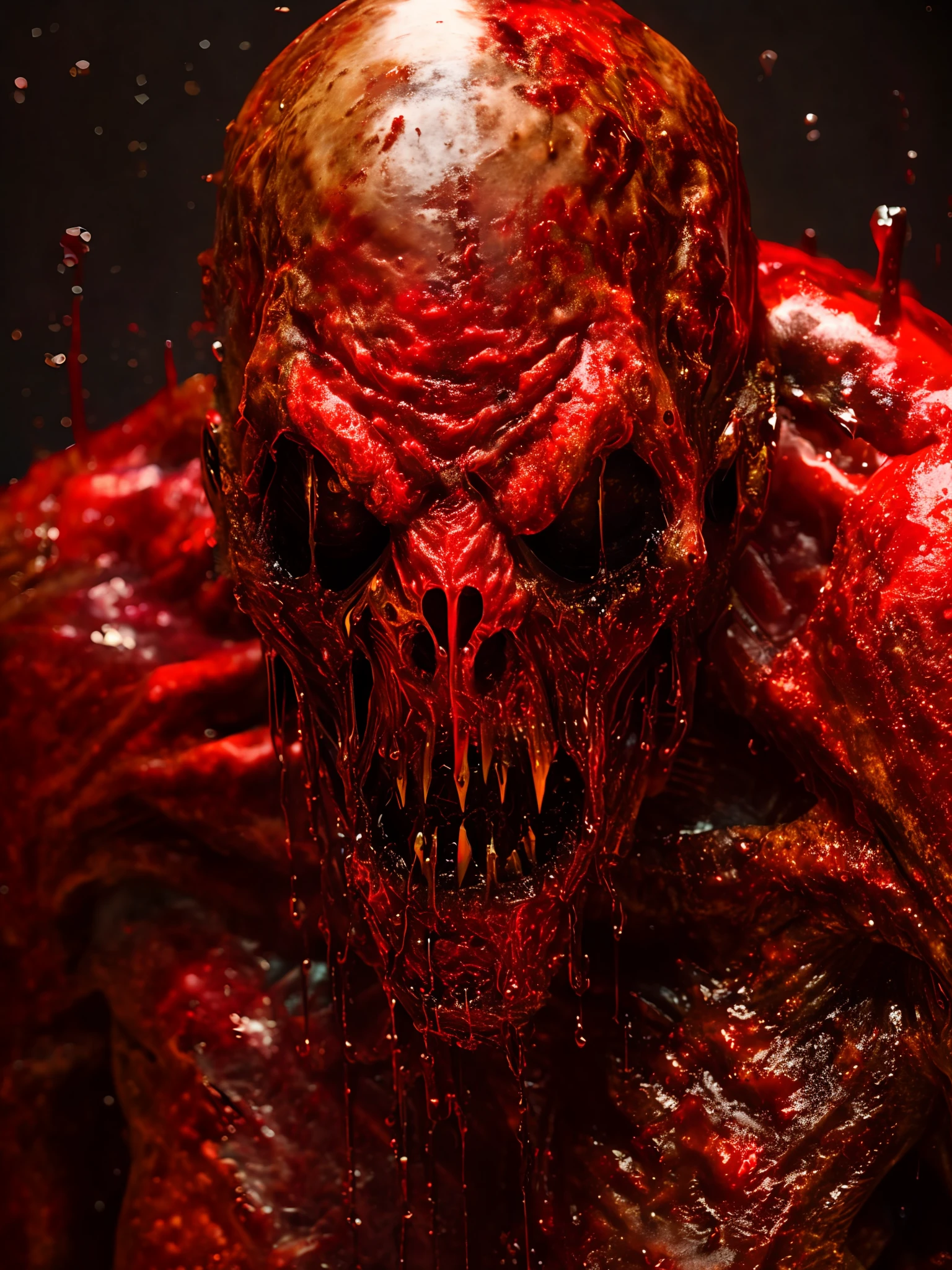 satanic monster, sub surface scattering, shiny wet skin, bleeding eyes