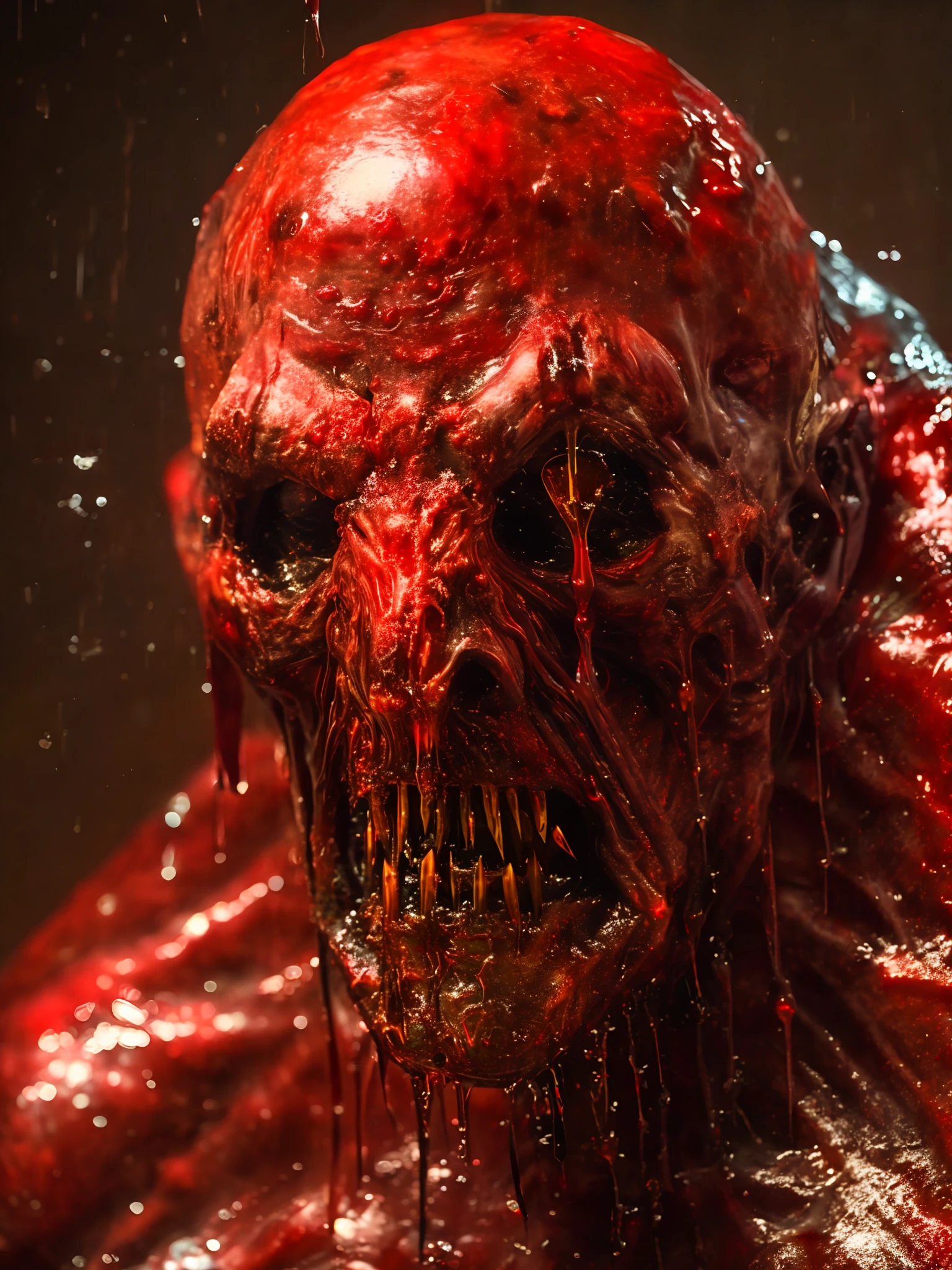 satanic monster, sub surface scattering, shiny wet skin, bleeding eyes