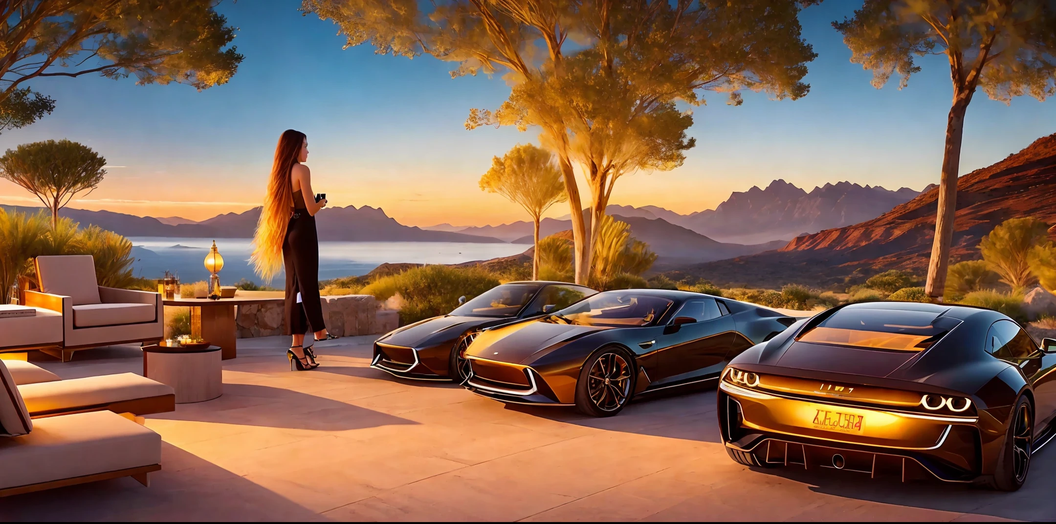 I need an impactful image for the 'Future Nomad Millionaire' platform. I wish to convey luxury and prosperity, reflecting the nomadic lifestyle and financial success we promote. The image should present elements such as mansions, luxury cars or exotic landscapes, with vibrant colors. Include the name 'Future Millionaire Nomad' highlighted. I am looking for a professional and high quality image.