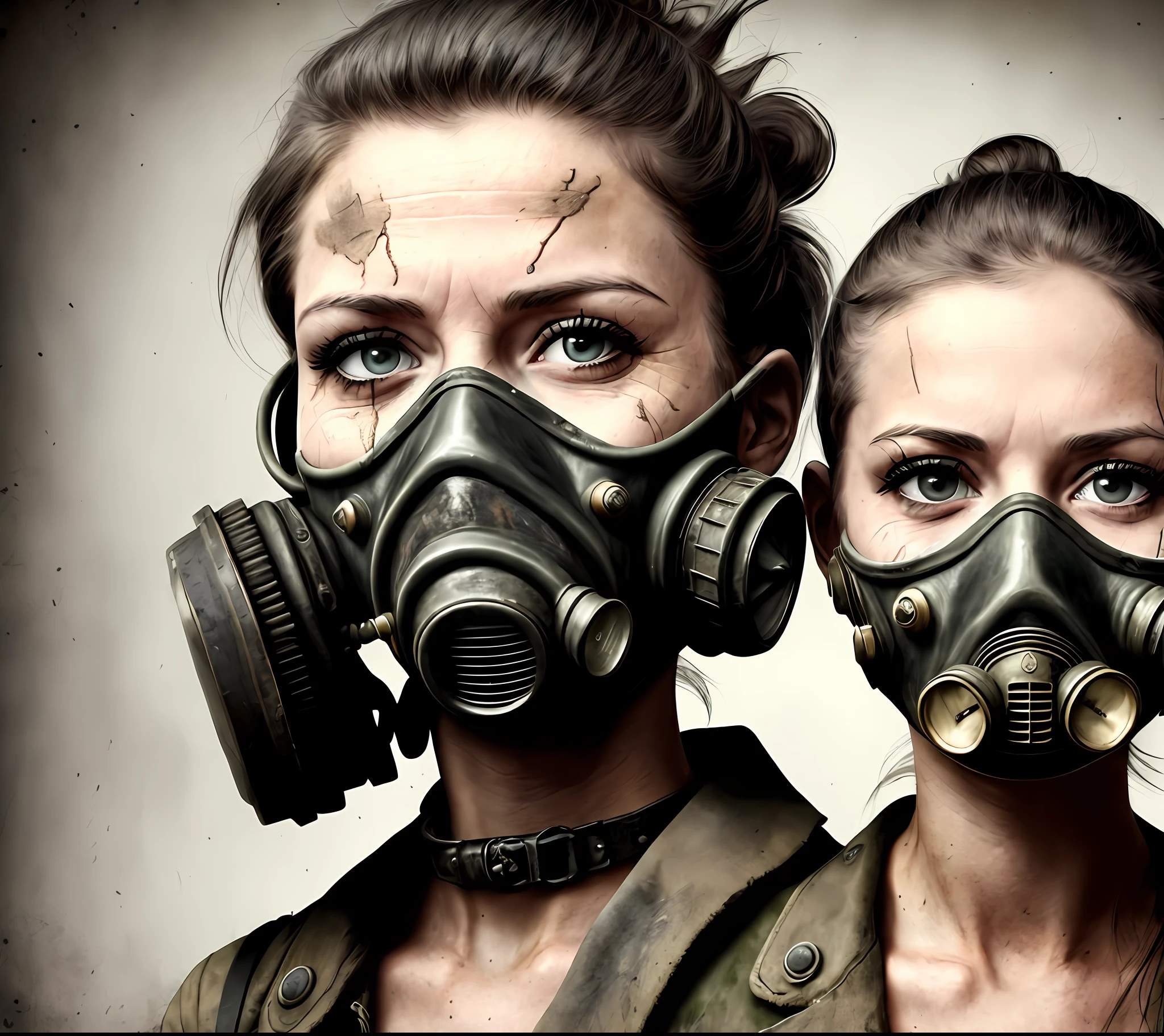 a picture of a post-apocalyptic woman with a gas mask on his face, portrait shot, futuristic clothing