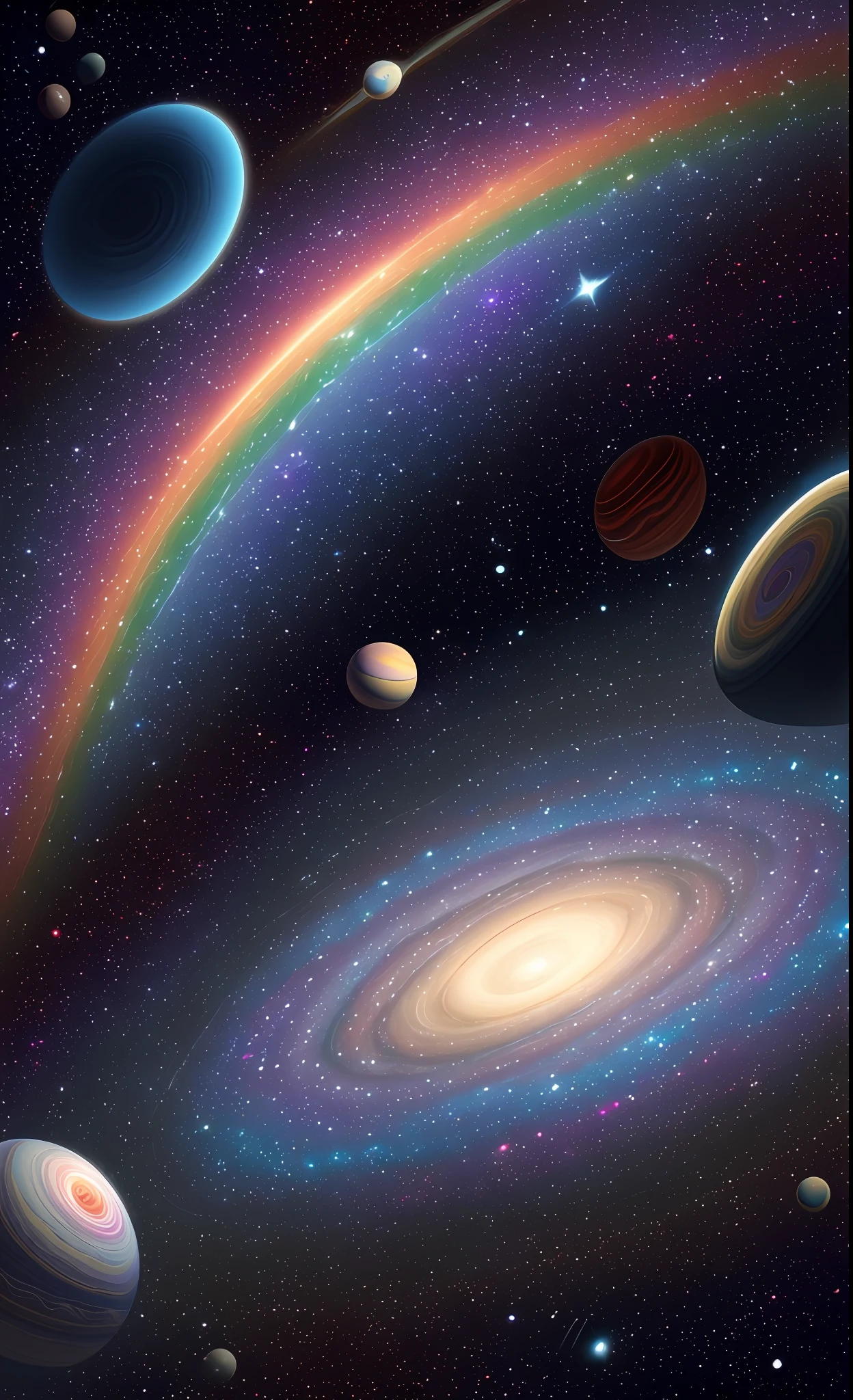 Seamless patterns of galaxies and planets, cosmic design, repeating patterns design, fabric art, flat illustration, rainbow-core, highly detailed clean, photorealistic masterpiece, professional photography, simple field background, isometric, saturn