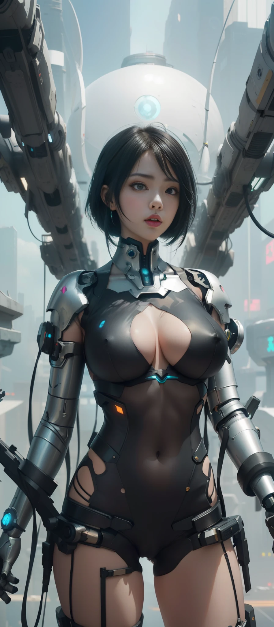 anime girl with huge breasts posing in a futuristic space setting, artwork in the style of guweiz, cyberpunk anime girl mech, girl in mecha cyber armor, perfect anime cyborg woman, guweiz masterpiece, beutiful girl cyborg, beautiful cyborg angel girl, guweiz, ross tran 8 k, digital cyberpunk anime art, guweiz on artstation pixiv