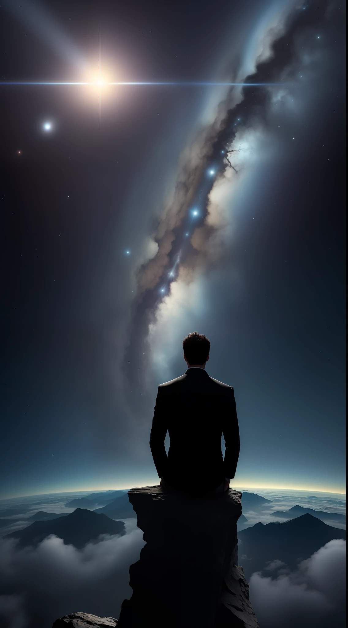 Man on the edge of the abyss watching the creation of the universe