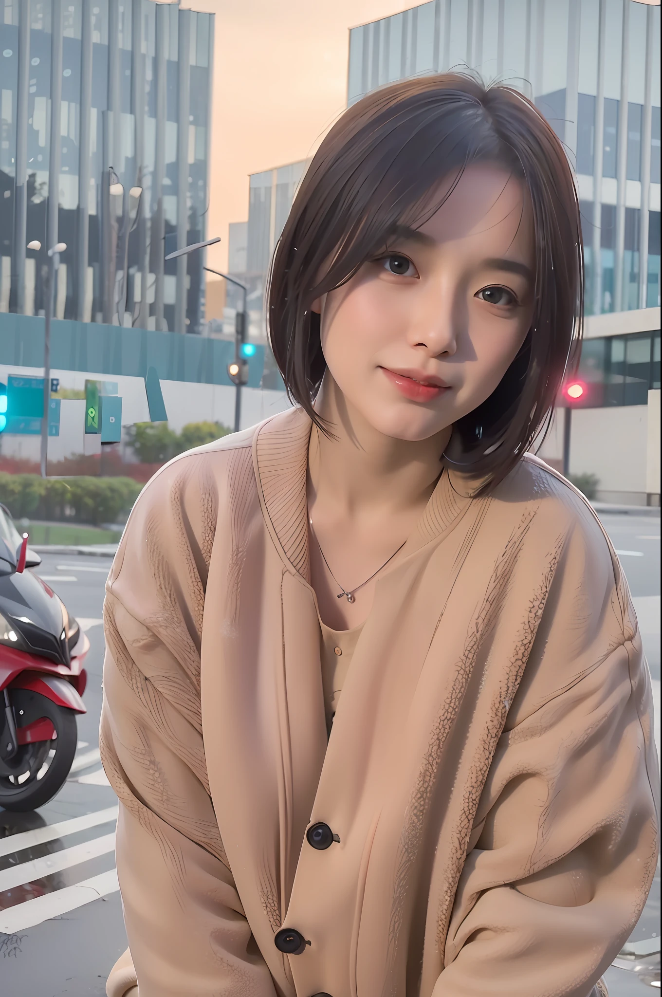 mix4,(8k, RAW Photography, Best Quality, Masterpiece:1.2), (Realistic, Photorealistic:1.37),Cute,Cityscape, Night, Rain, Wet, Professional Lighting, Photon Mapping, Radiosity, Physically Based Rendering,