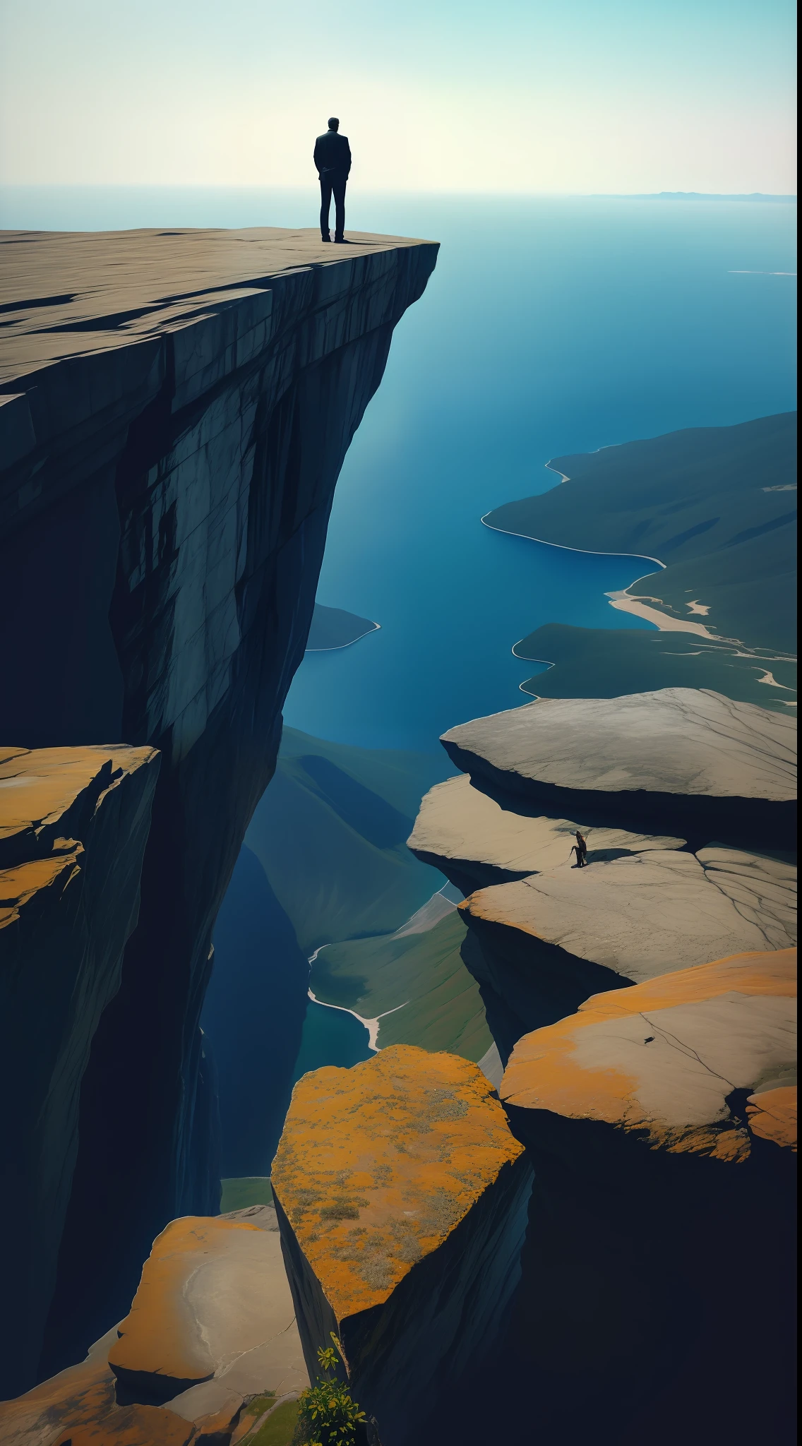 Man on the edge of the abyss watching himself