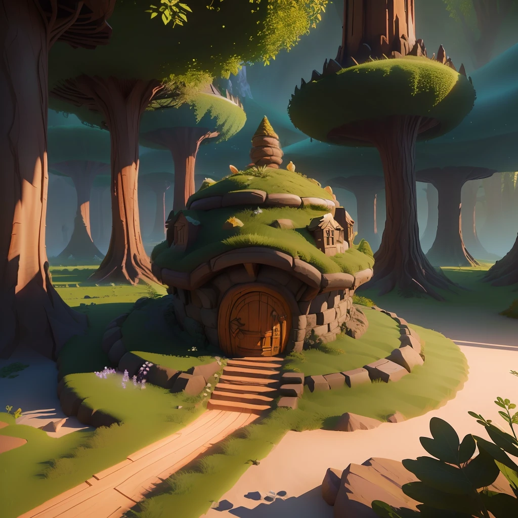 An anthill in hobbit style, fantasy style, 3d variation