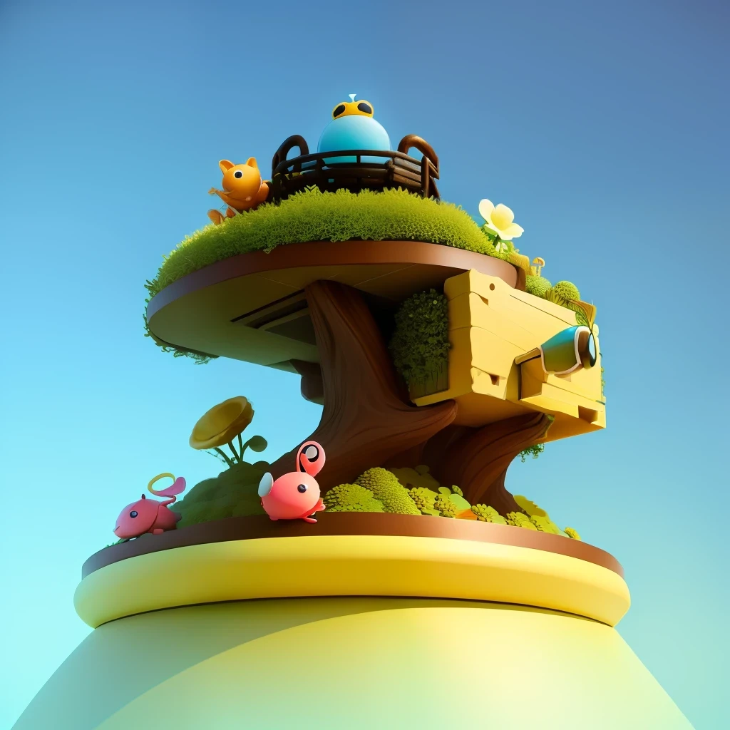 A humorous and cute anthill representing a small swimming pool with a diving board, cartoon style, 3d variation