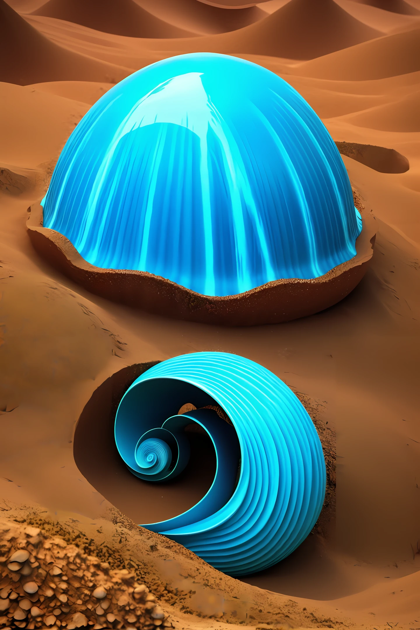 3d anthill shaped like a shell, realistic, deep sea