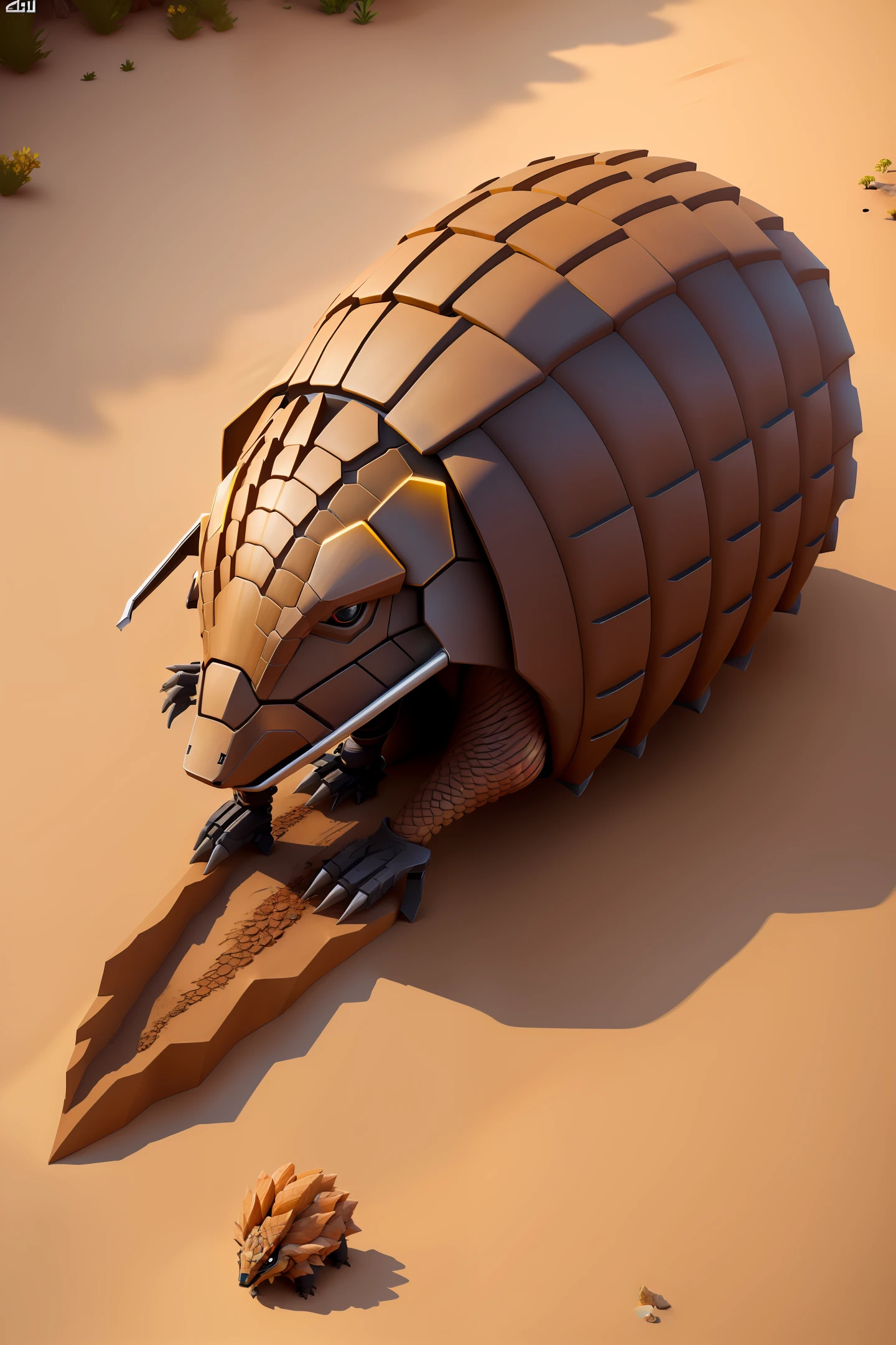 anthill skin shaped like a pangolin, mechanic, gaming, 4K, skin, top down view, boxformat