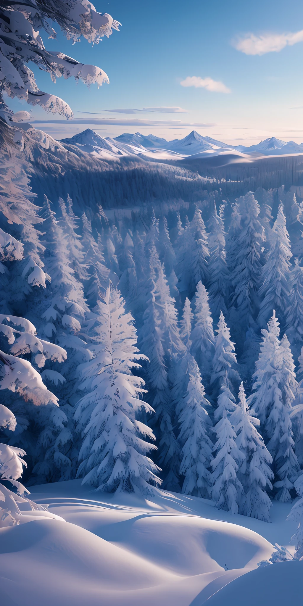 masterpiece, best quality, high quality, extremely detailed CG unity 8k wallpaper, taiga, silence, towering conifers covered with forest floor, harsh cold climate, serene beauty, snow, winter, mild summer, breeze, needles, branches, bokeh, depth fields, HDR, bloom, chromatic aberration, photorealistic, extremely detailed, popular on artstation, popular on CGsociety, complex, high detail, dramatic, art midway