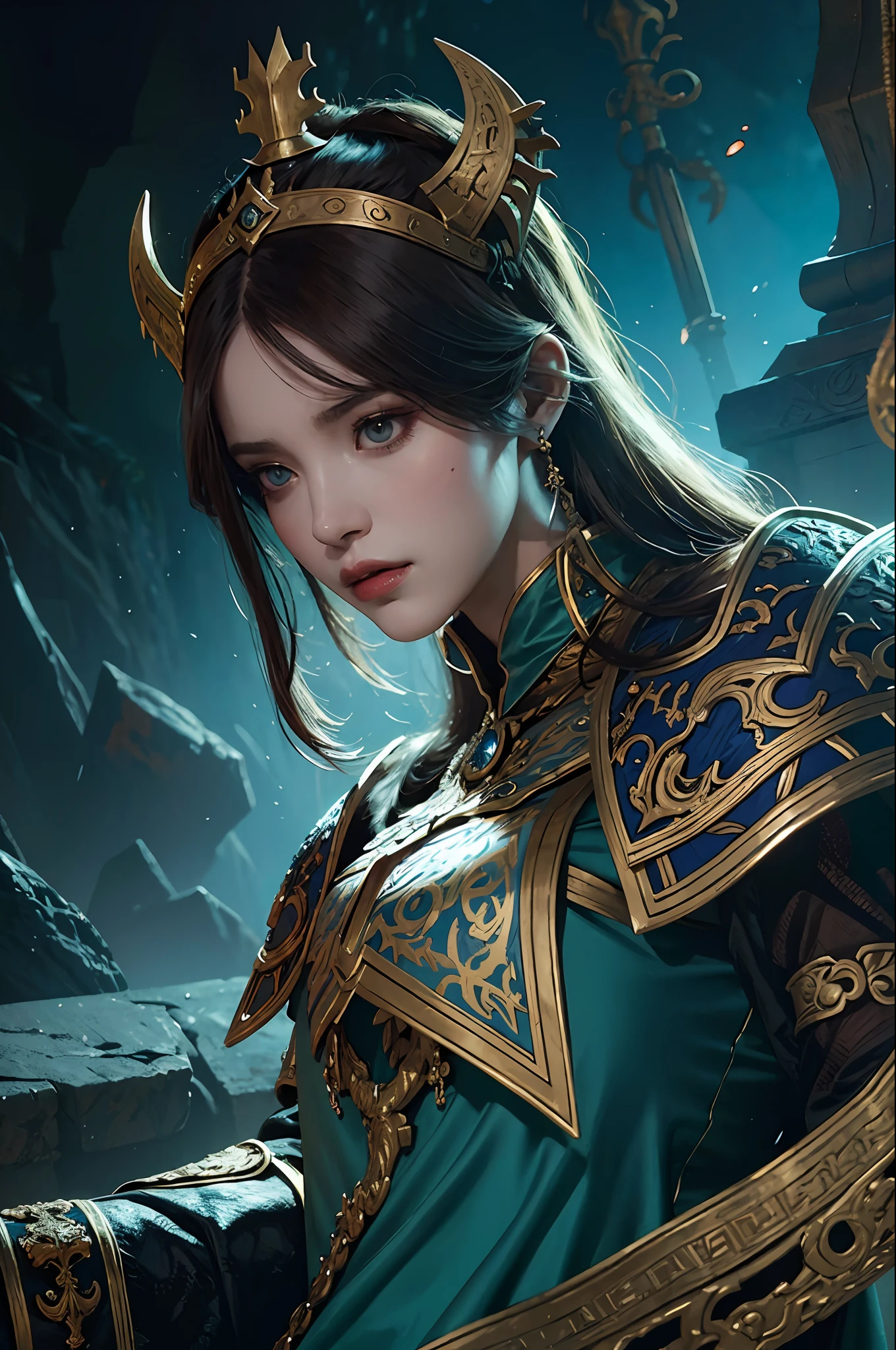 Emperatriz dragon (total war Warhammer) shiny armor, brave, Subtle narrative, enigmatic atmosphere, atmospheric perspective, fluid movement, ethereal quality, solo, low fantasy, vivid brushstrokes, striking composition, psychedelic images,