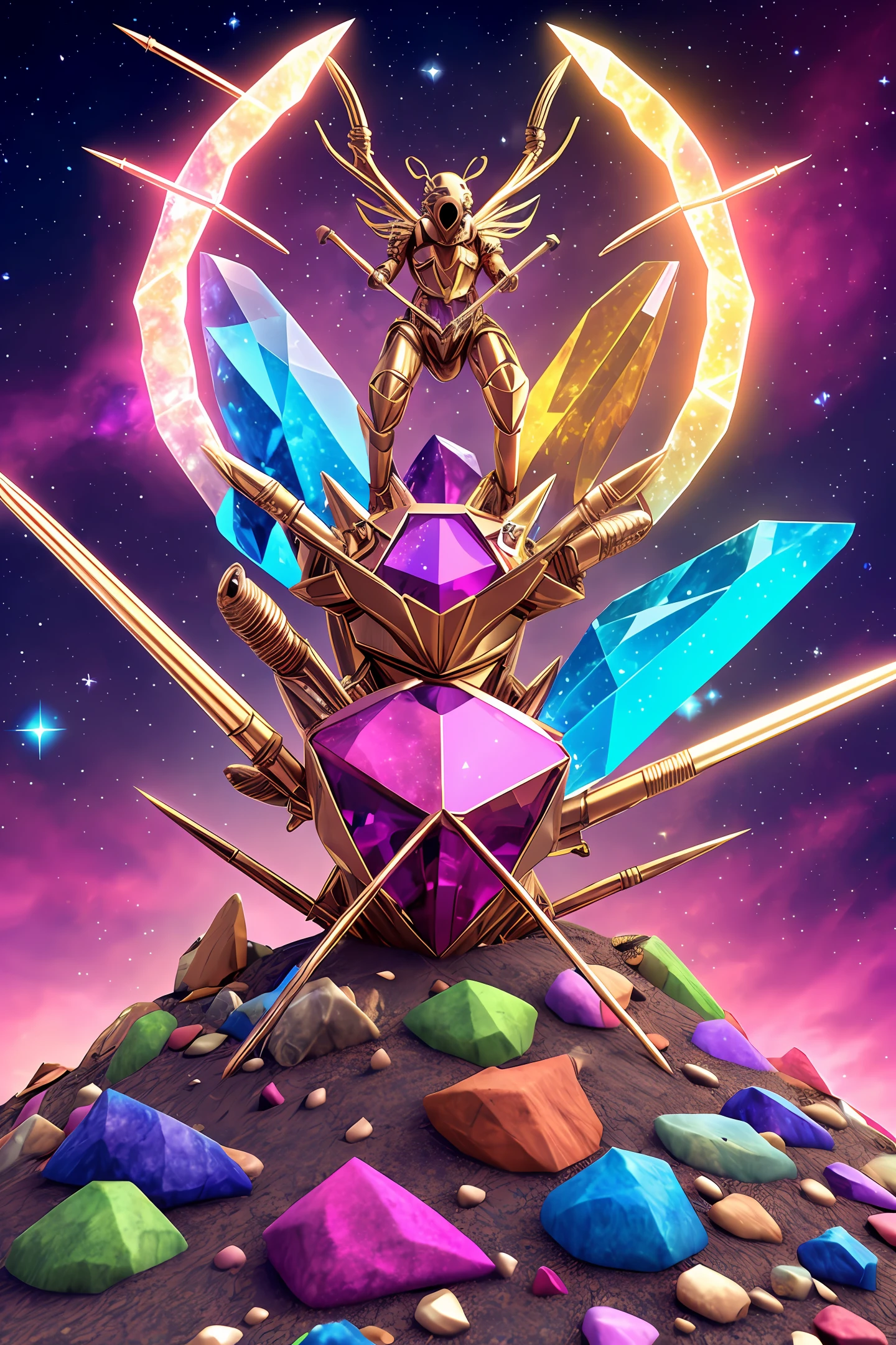 Sagittarius design ant hill, with colorful crystals, with some visual effects, fantasy, 3D , Hd, HdR , 4k upscale, v--4.