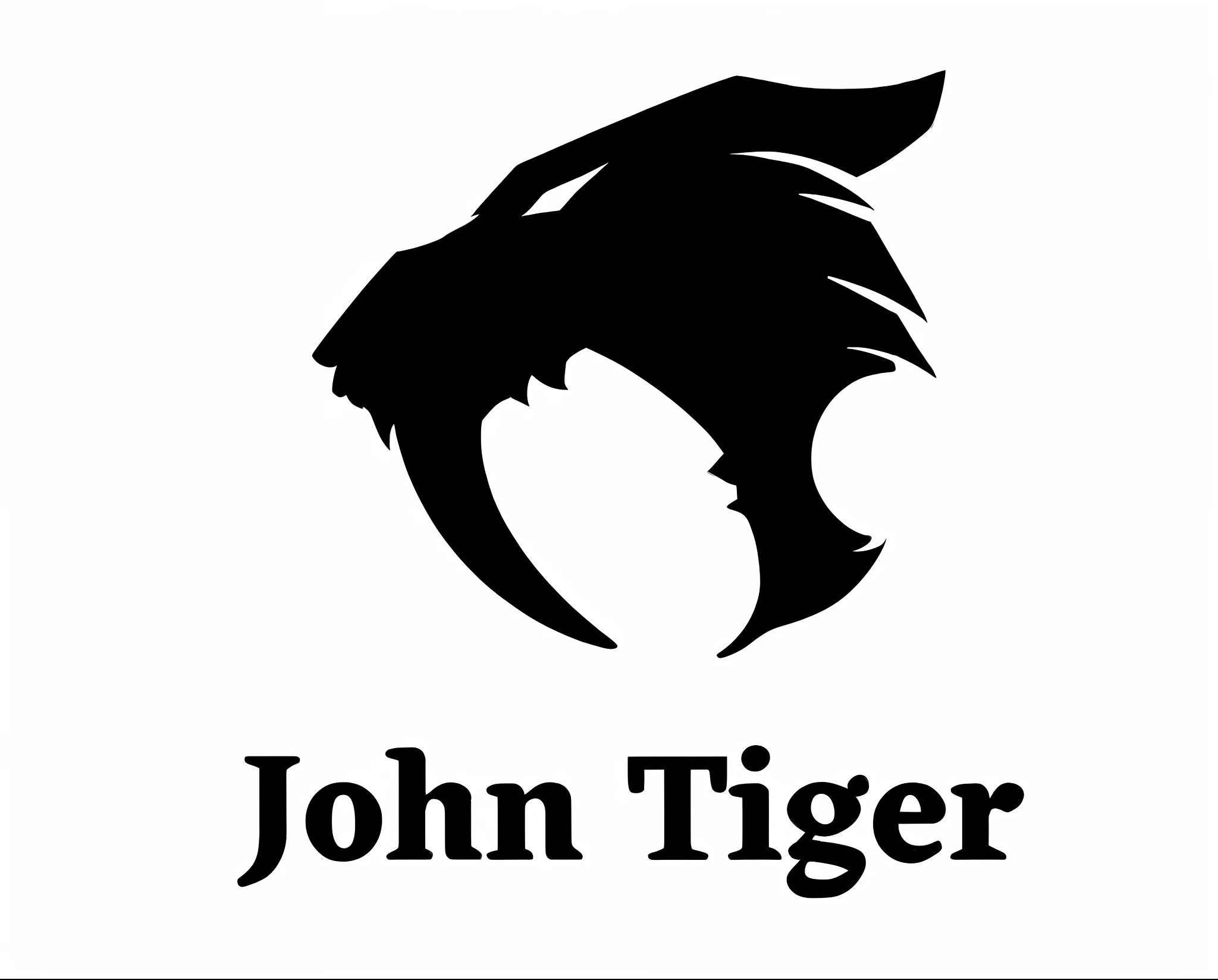 a black and white logo of a tiger with a long tail, john, tiger head, ((tiger)), tiger, john baer, a tiger, john park, anthropomorphic tiger, by John Parker, tiger face, minimalist logo without text, half tiger, john schoenher, by John Gibson, by John Wilson, excellent use of negative space, jr