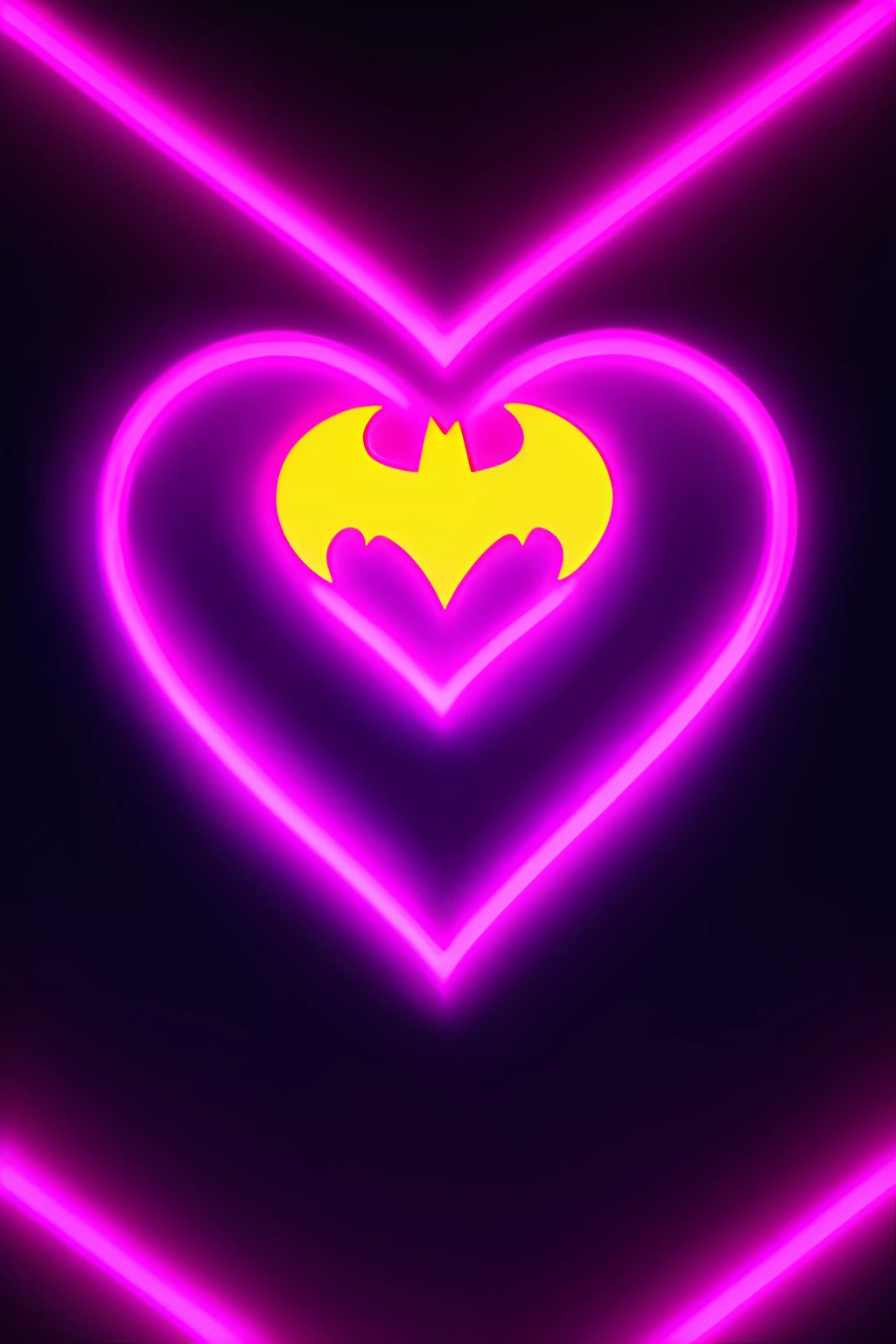 valentine's day batman logo, original heart shaped batman logo with sayings ((I love you)), background is gotham night sky and neon lights, detailed, high definicion, ultra resolution, Fujifilm XT3, Dark ilumination, intensity, dramatic, romantic, 64k,
