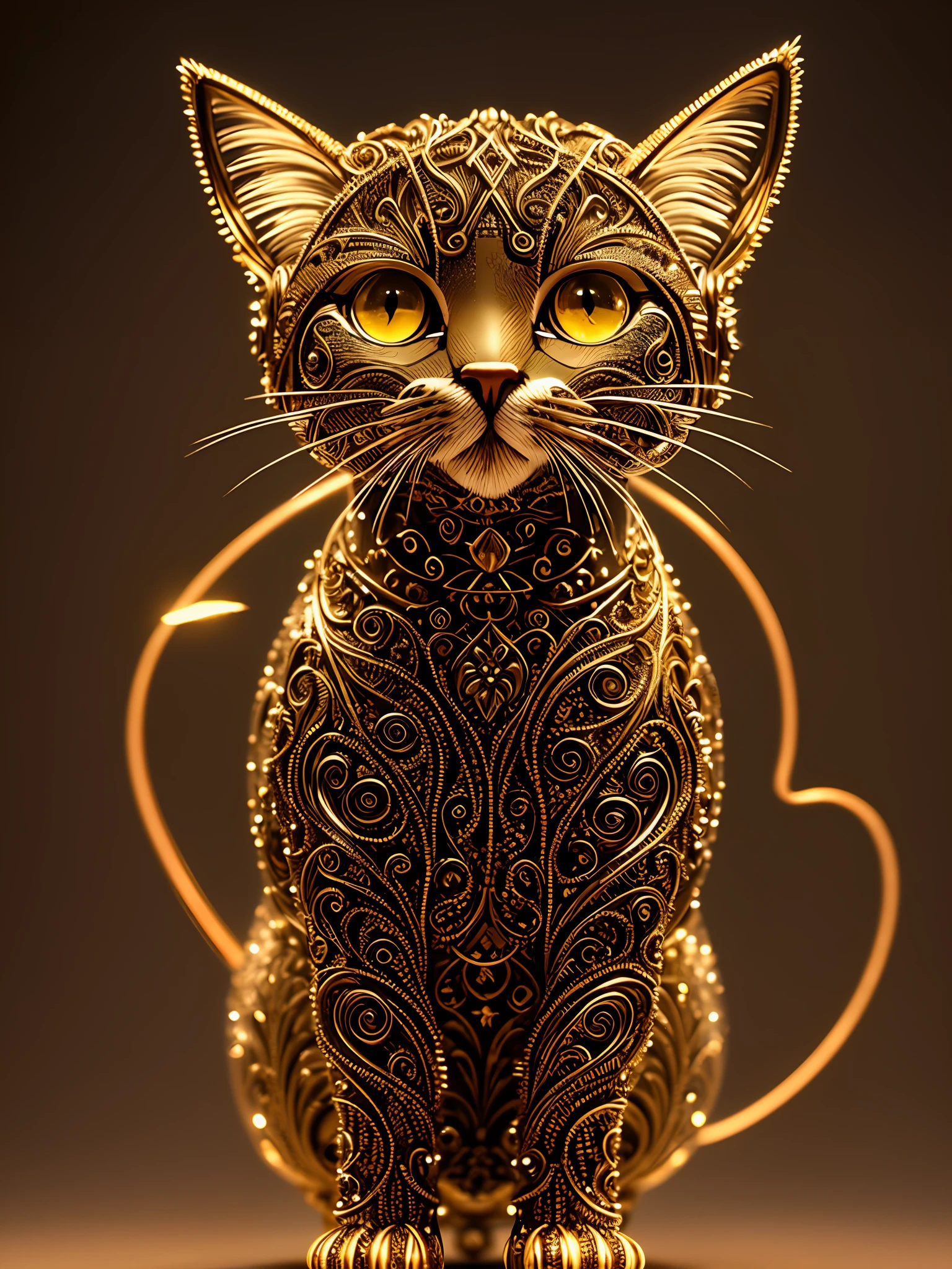 a beautiful kitten made of Chocolate, (cyborg:1.1), ([tail | detailed wire]:1.3), (intricate details), hdr, (intricate details, hyperdetailed:1.2), cinematic plane, vignette, centered, bio luminescence