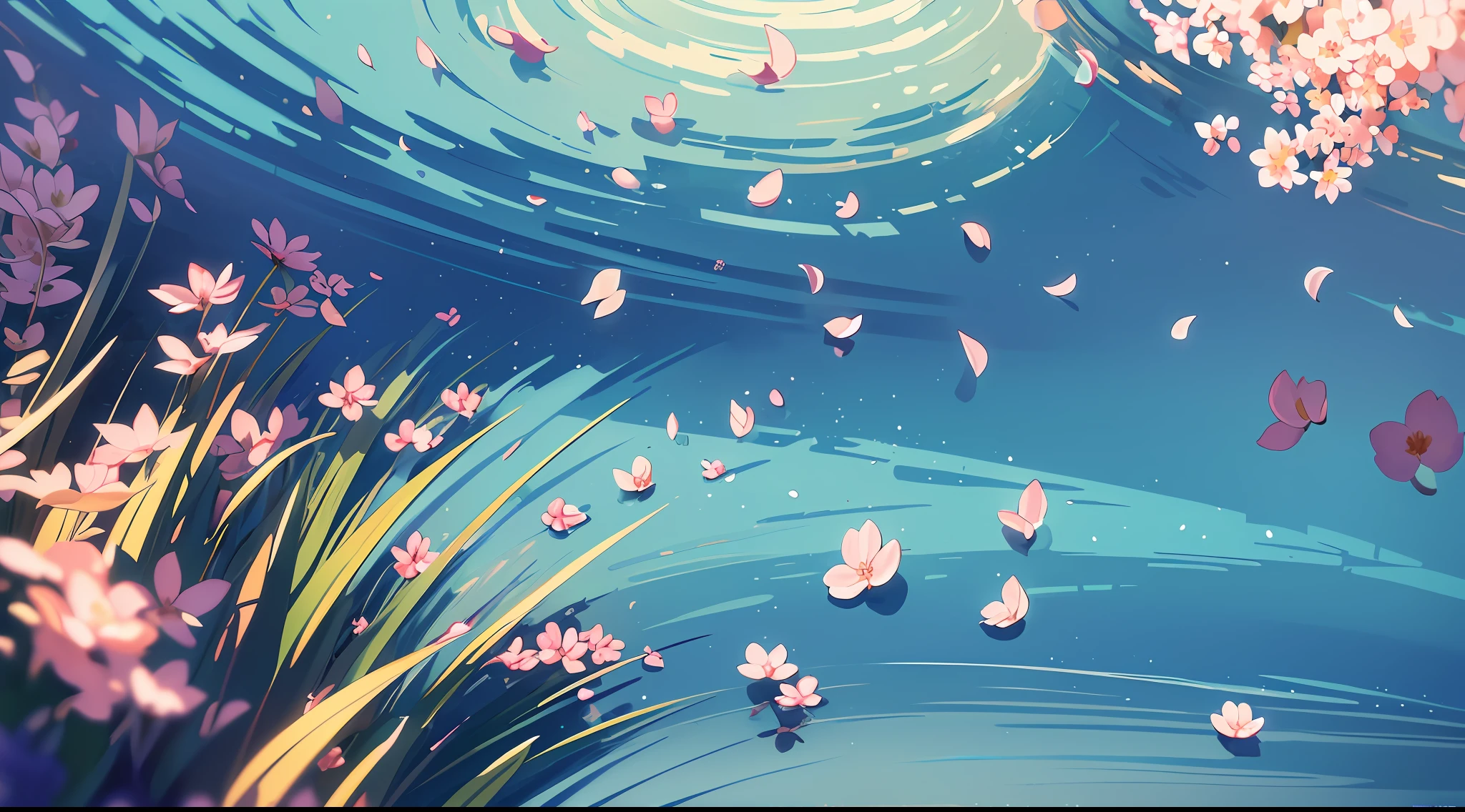 Masterpiece, best quality, (very detailed CG unity 8k wallpaper) (best quality), (best illustration), (best shadows) Nature&#39, blue sea,delicate leaves petals of various colors falling in the air light Tracking, super detailed --v6