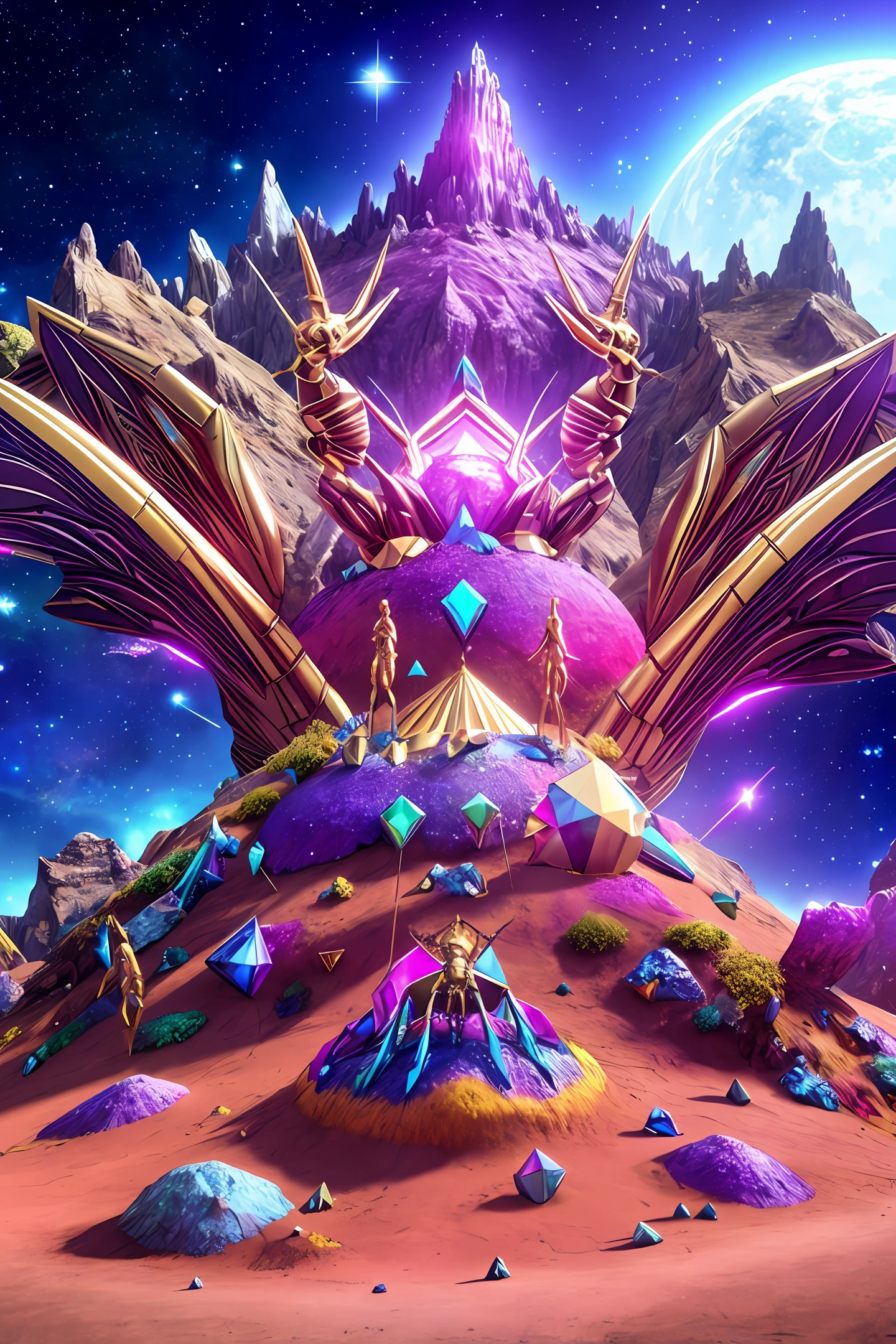 Sagittarius design ant hill, with colorful crystals, with some visual effects, fantasy, 3D , Hd, HdR , 4k upscale, v--4.