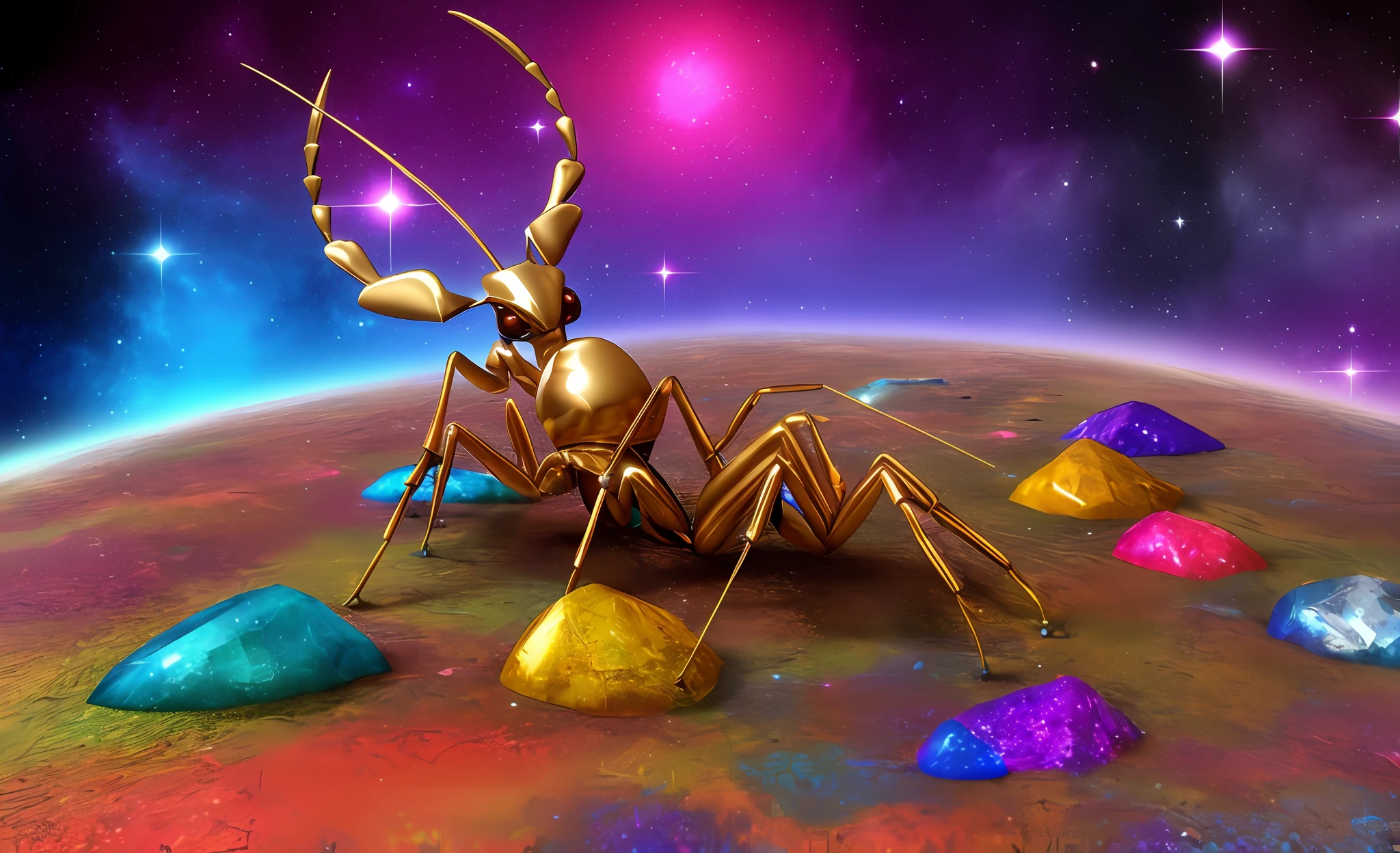Sagittarius design ant hill, with colorful crystals, with some visual effects, fantasy, 3D , Hd, HdR , 4k upscale, v--4.