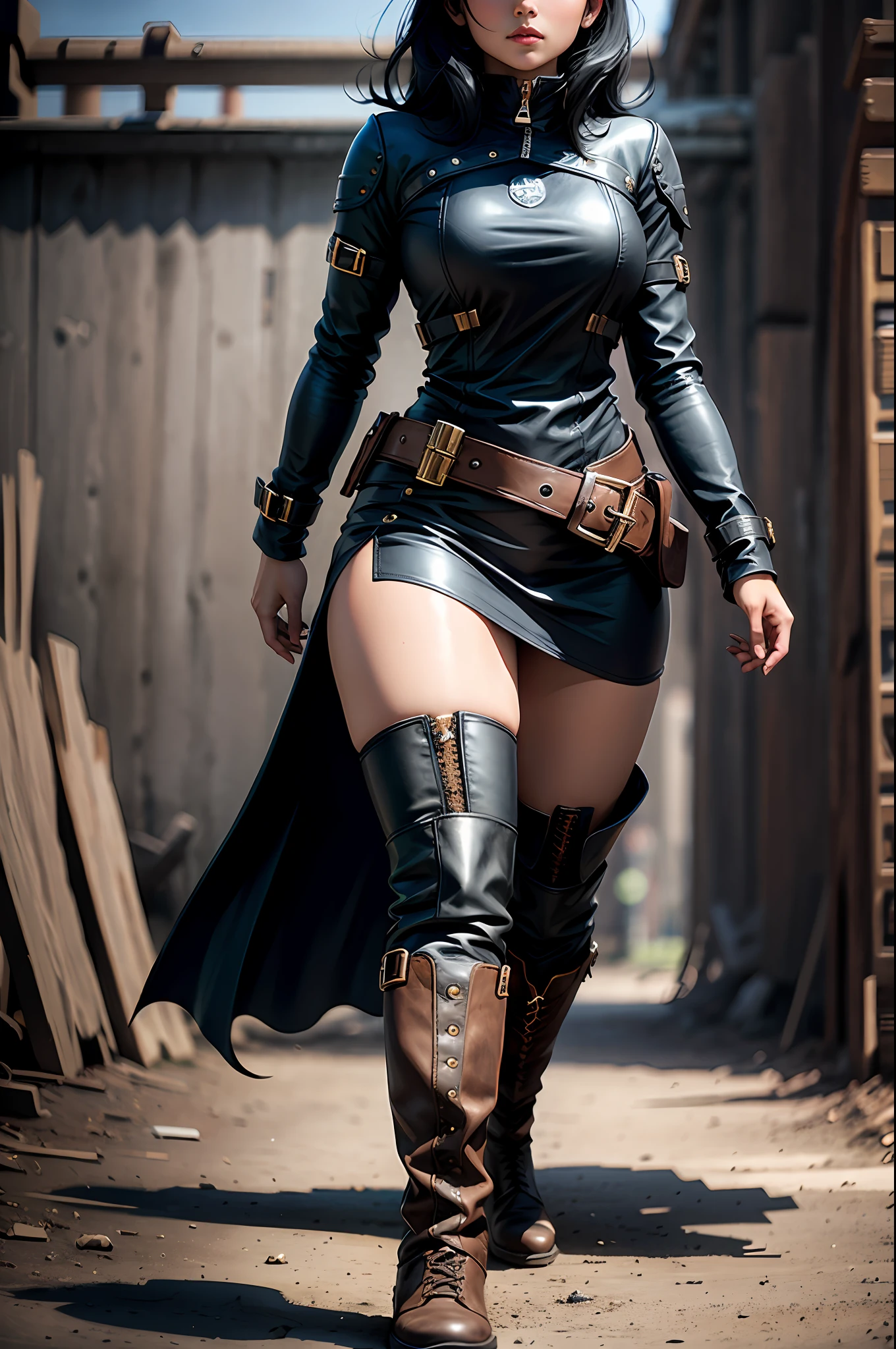 Super powerful girl with black hair and boot