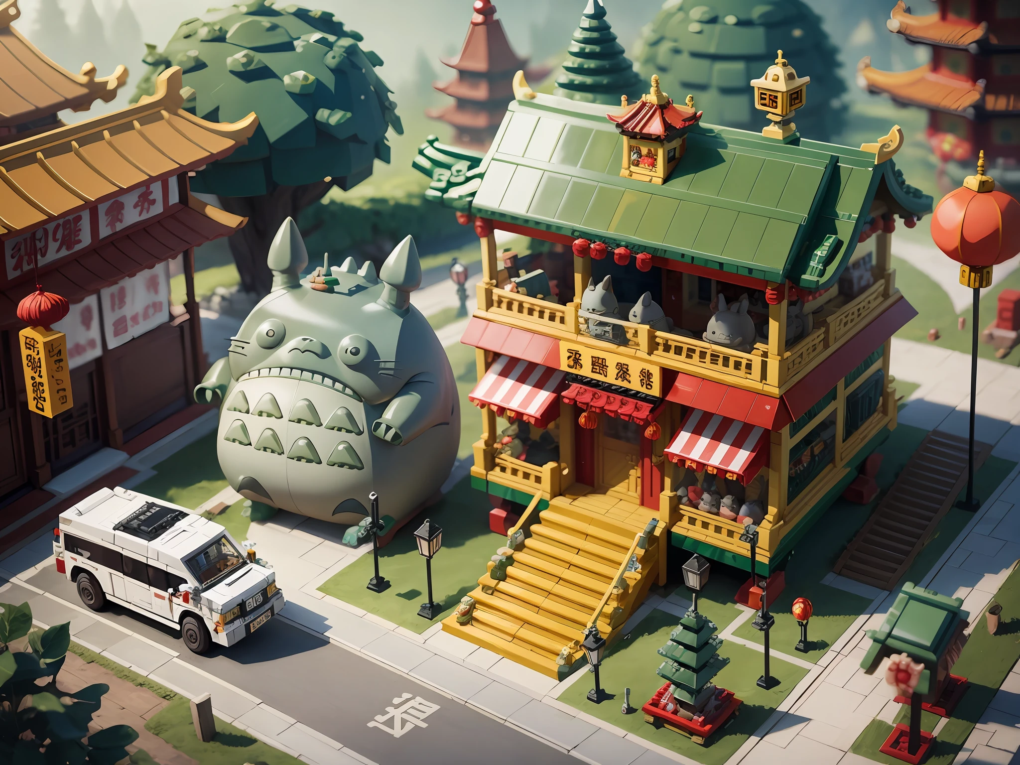totoro catbus , LEGO chinese new year scene, highly detailed, ultra high resolution, 8K UHD --v 6