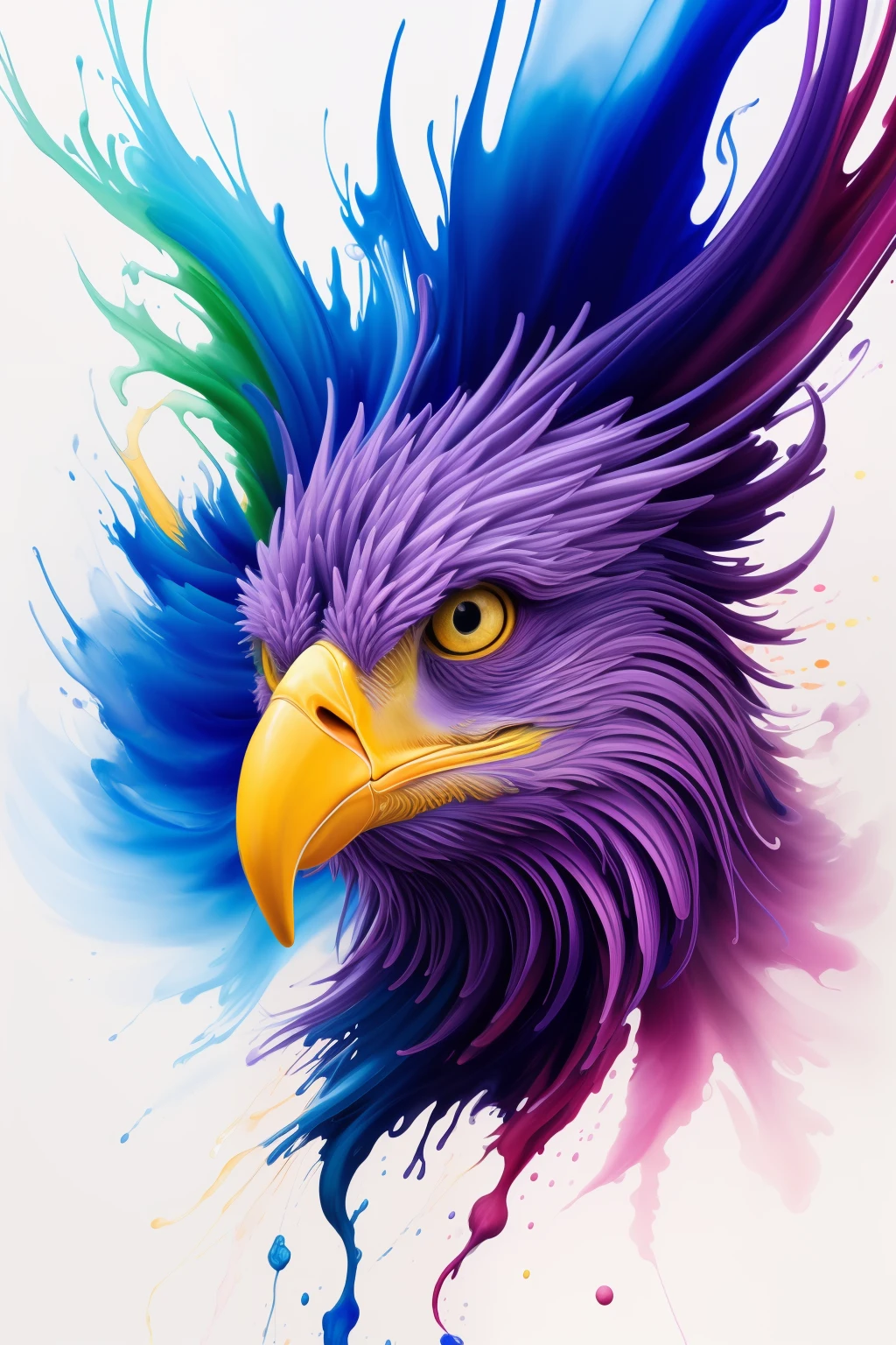 Colorful Eagle: A 28-year-old Giru, oil painting, perfect feathers, blue yellow colors, light purple and violet additions, light red additions, intricate details, welcome screen, 8k resolution, masterpiece, artstation digital painting Very smooth ink flow: 8k resolution Photorealistic masterpiece: Intricately detailed fluid gouache painting: by Jean Baptiste Mongue:  Calligraphy: Acrylic: Watercolor Art, Professional Photography, Daylighting, Maximalist Volumetric Lighting Photoillustration: by Marton Bobzert:, Complex, Elegant, Expansive, Fantastic, Vibrant, Best Quality Details, Realistic, High Definition, High Quality Texture, Epic Lighting, Motion Picture Still, 8k, Soft Lighting, Anime Style, Masterful Playing Card Edge, Random Colorful Art, Oil Painting, Blue Yellow Colors, Purple Color Additions  clear and violet, light red additions, intricate details, welcome screen, 8K resolution, masterpiece, artstation digital painting Very smooth Black ink flow: 8K resolution Photorealistic masterpiece: intricately detailed fluid gouache painting: by Jean Baptiste Mongue: Calligraphy: acrylic: watercolor art, professional photography, natural lighting, volumetric lighting Maximalist photoillustration: by Marton Bobzert:, complex,  Elegant, expansive, fantastic, vibrant