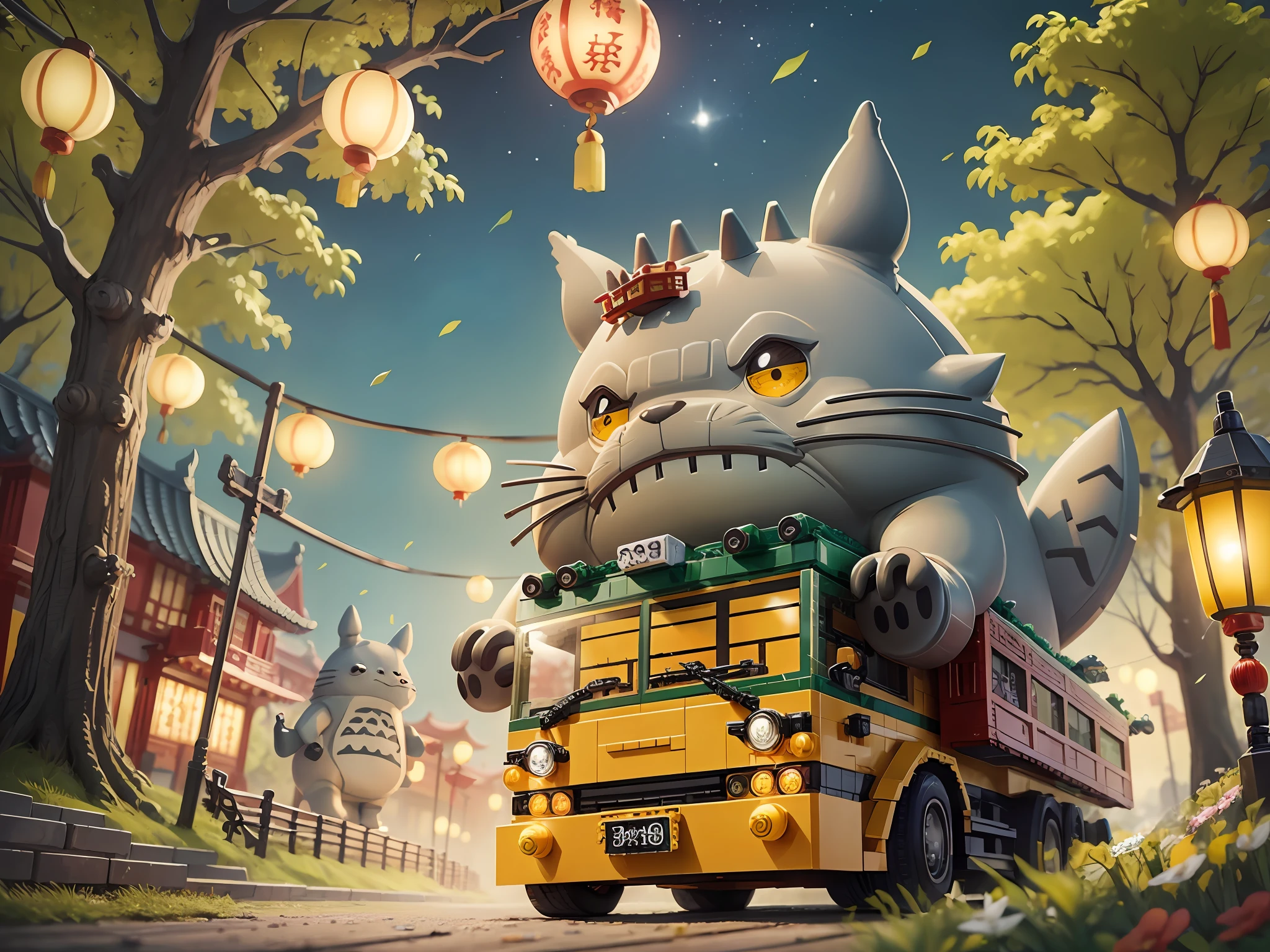 totoro catbus , LEGO chinese new year scene, highly detailed, ultra high resolution, 8K UHD --v 6