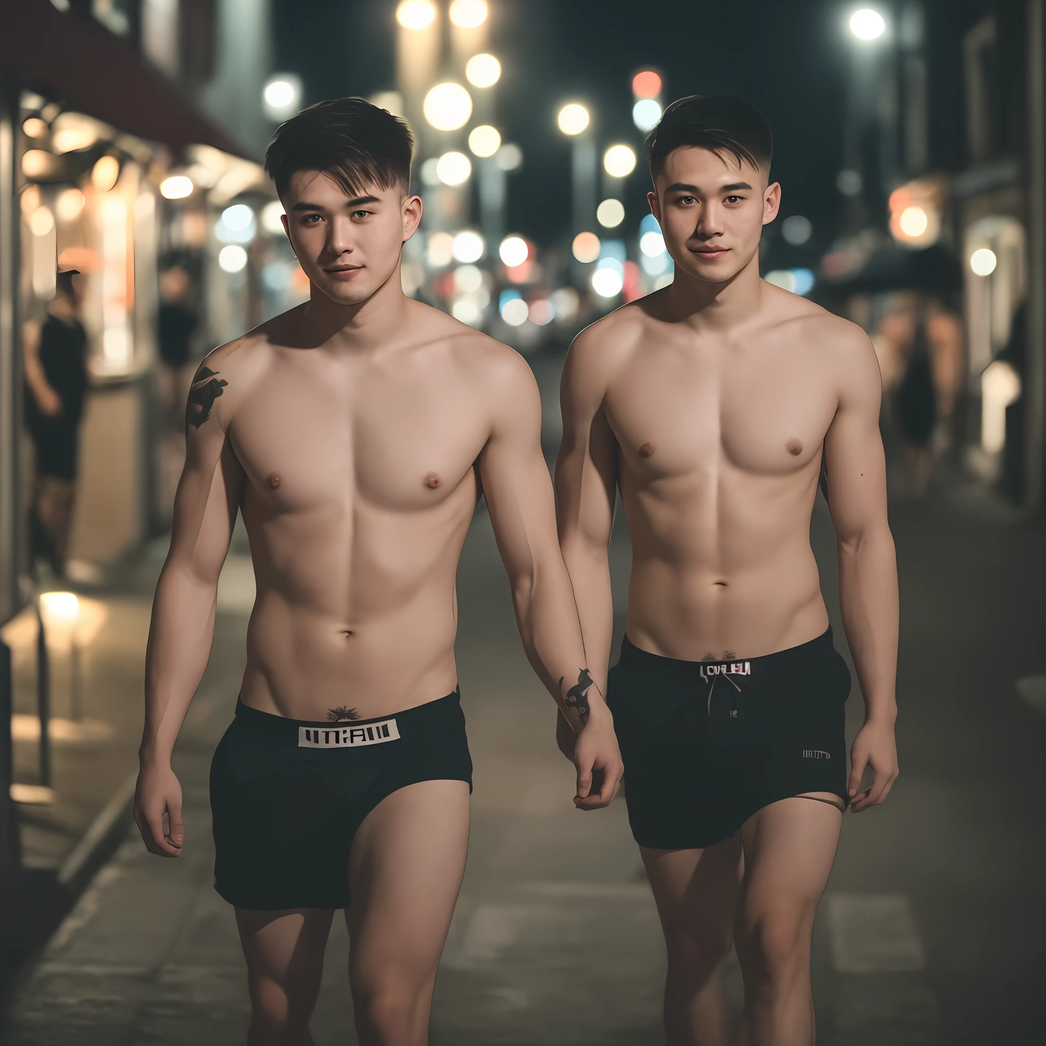 RAW photo, a photo of a 25 year old man, shirtless night, city street (very detailed skin: 1.2), 8k uhd, dslr, soft lighting, high quality, film grain, Fujifilm XT3-imagine