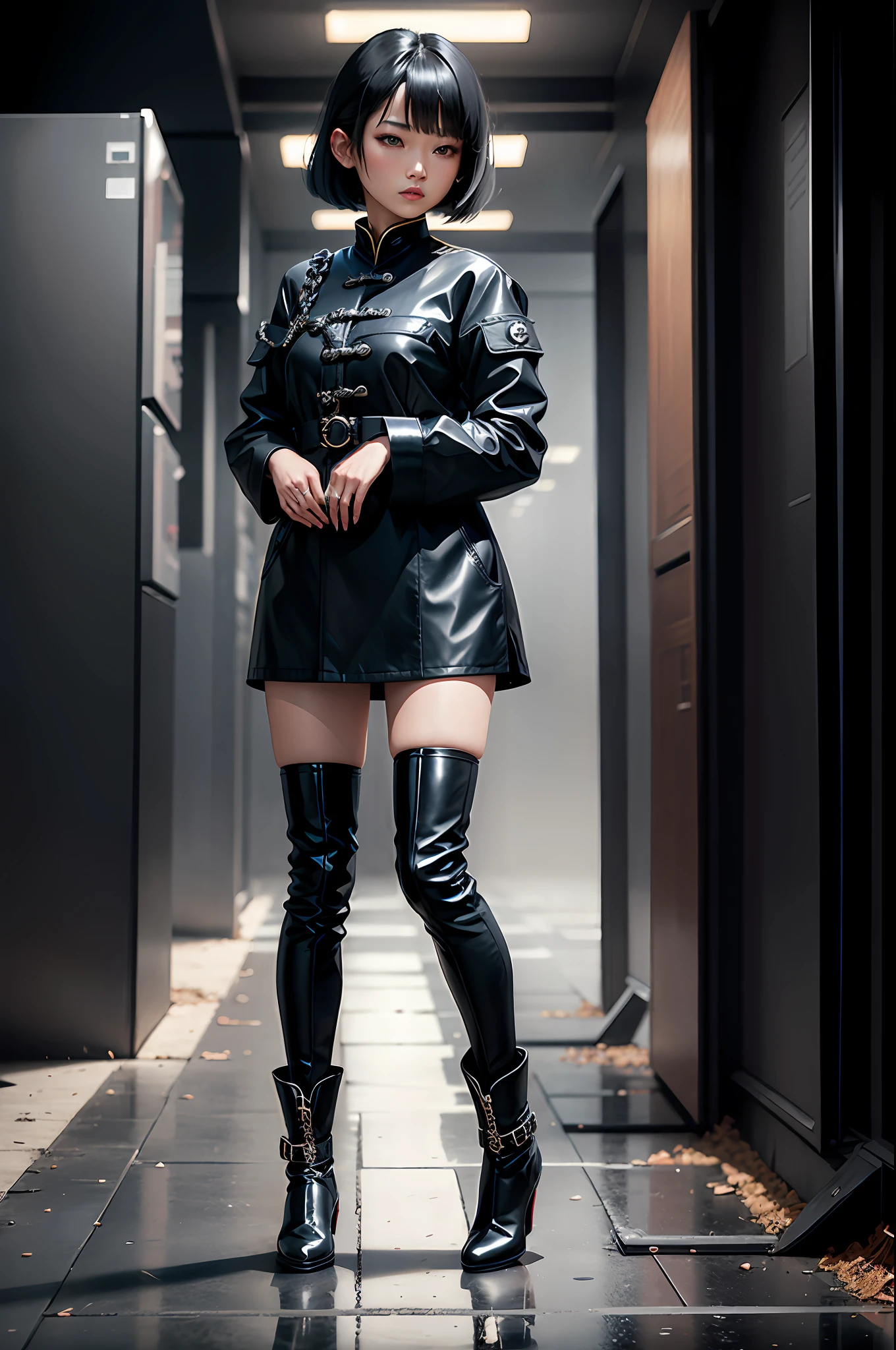 Asian Chanel hair with black outfit and boot