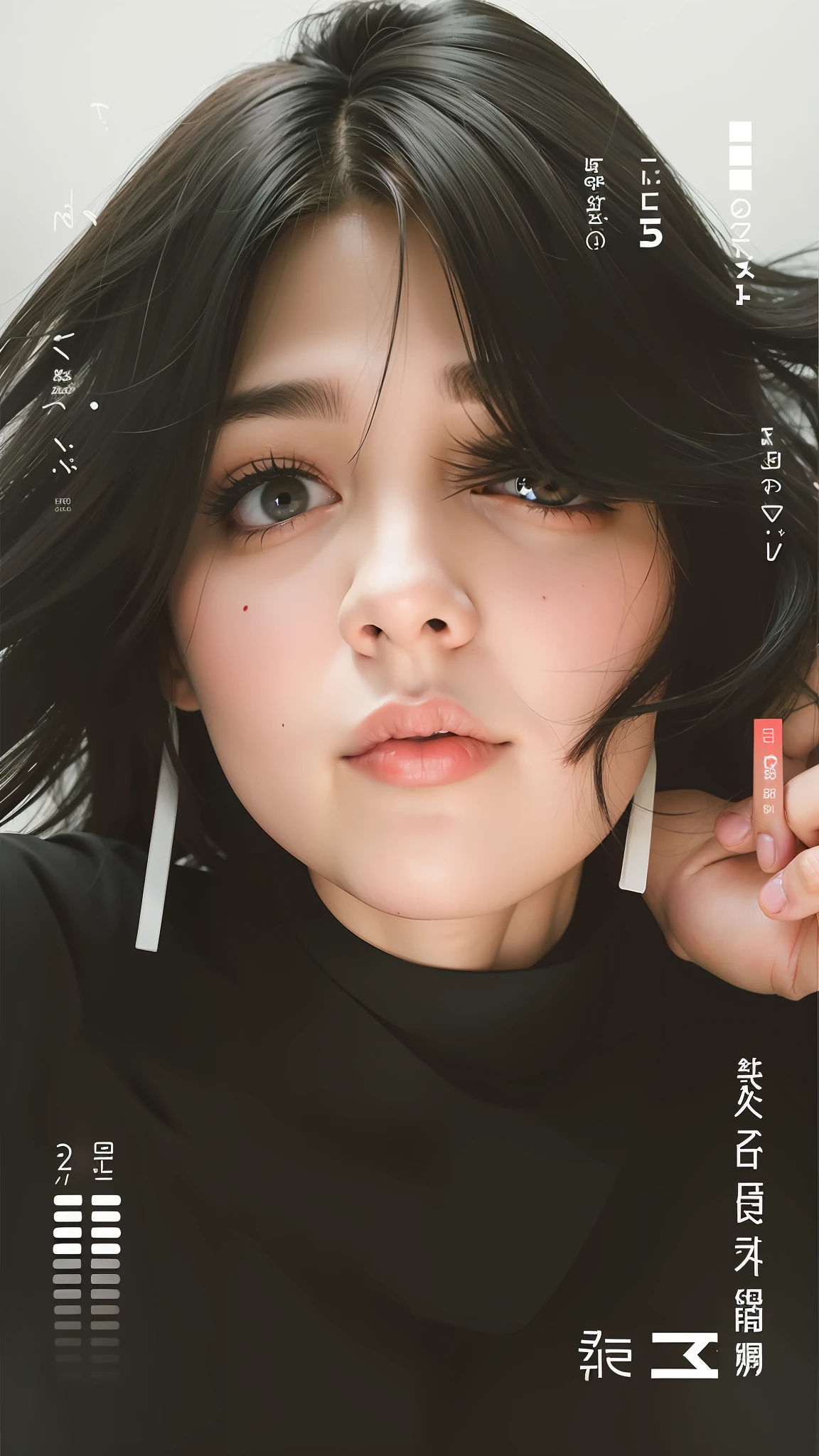 there is a woman with a black shirt and a black top, red filter, ((red)) baggy eyes, red tint, red faced, lofi portrait, red dot, captured on canon eos r 6, red, shot on canon eos r 5, shot on canon eos r5, faint red lips, red - eyed, red-eyed