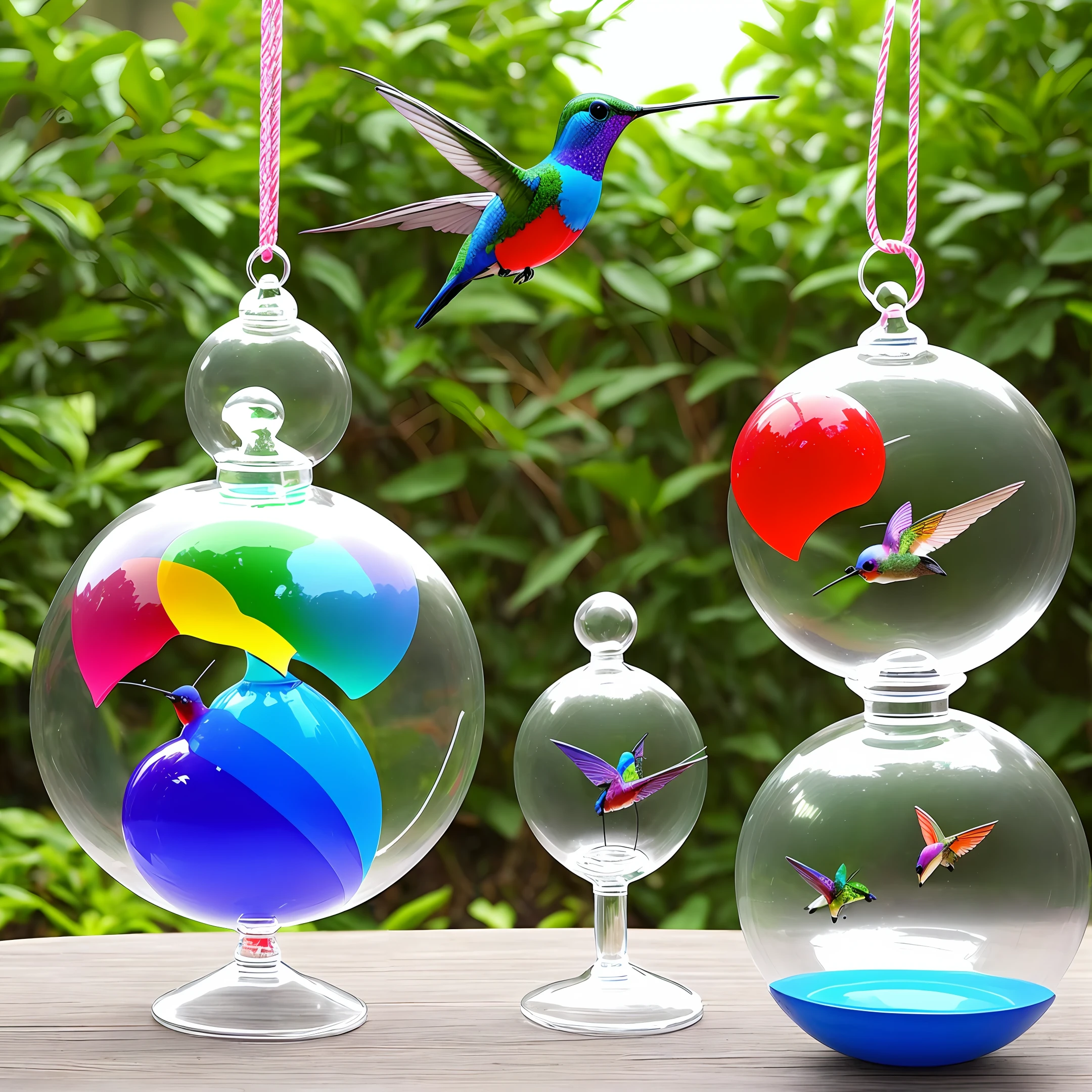 colorful blown glass globe hummingbird feeder +hill design+large ants invading