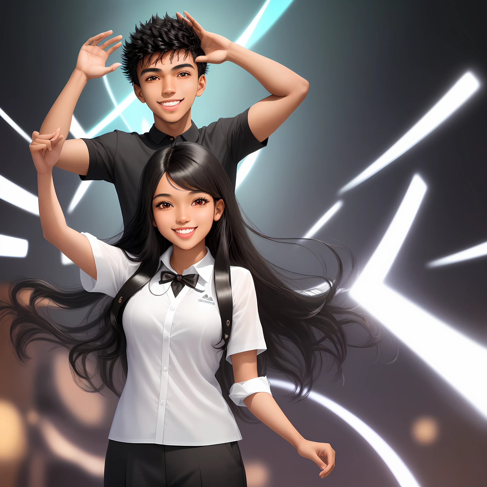 Create a striking image of Paulinho, the talented young man with a passion for mathematics. Her black hair and bright eyes highlight her youthful energy, while her infectious smile reveals her welcoming personality. The image highlights his confident posture and brilliant mind, inviting to know his passion for mathematics.