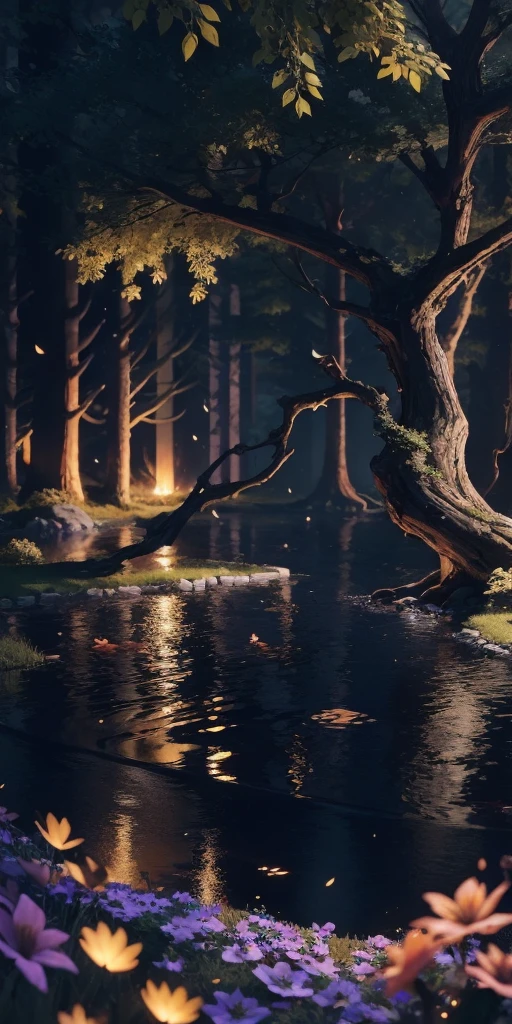 Masterpiece, best quality, (very detailed CG unified 8k wallpaper), (best quality), (best illustration), (best shadow), glowing elf with a glowing deer, drinking water in the pool, natural elements in forest theme. Mysterious forest, beautiful forest, nature, surrounded by flowers, delicate leaves and branches surrounded by fireflies (natural elements), (jungle theme), (leaves), (branches), (fireflies), (particle effects) and other 3D, Octane rendering, ray tracing, super detailed --v6, deer