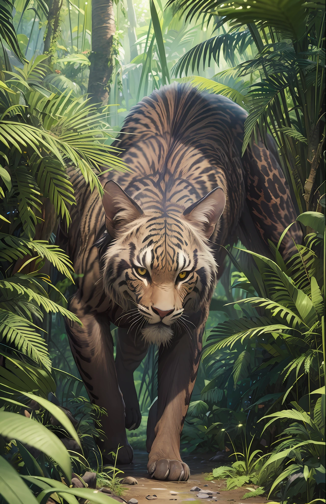 masterpiece, best quality, (extremely detailed CG unity 8k wallpaper), (best quality), (best illustration), (best shadow), The predator hunting in the jungle, isometric 3D, octane render,ray tracing,ultra detailed