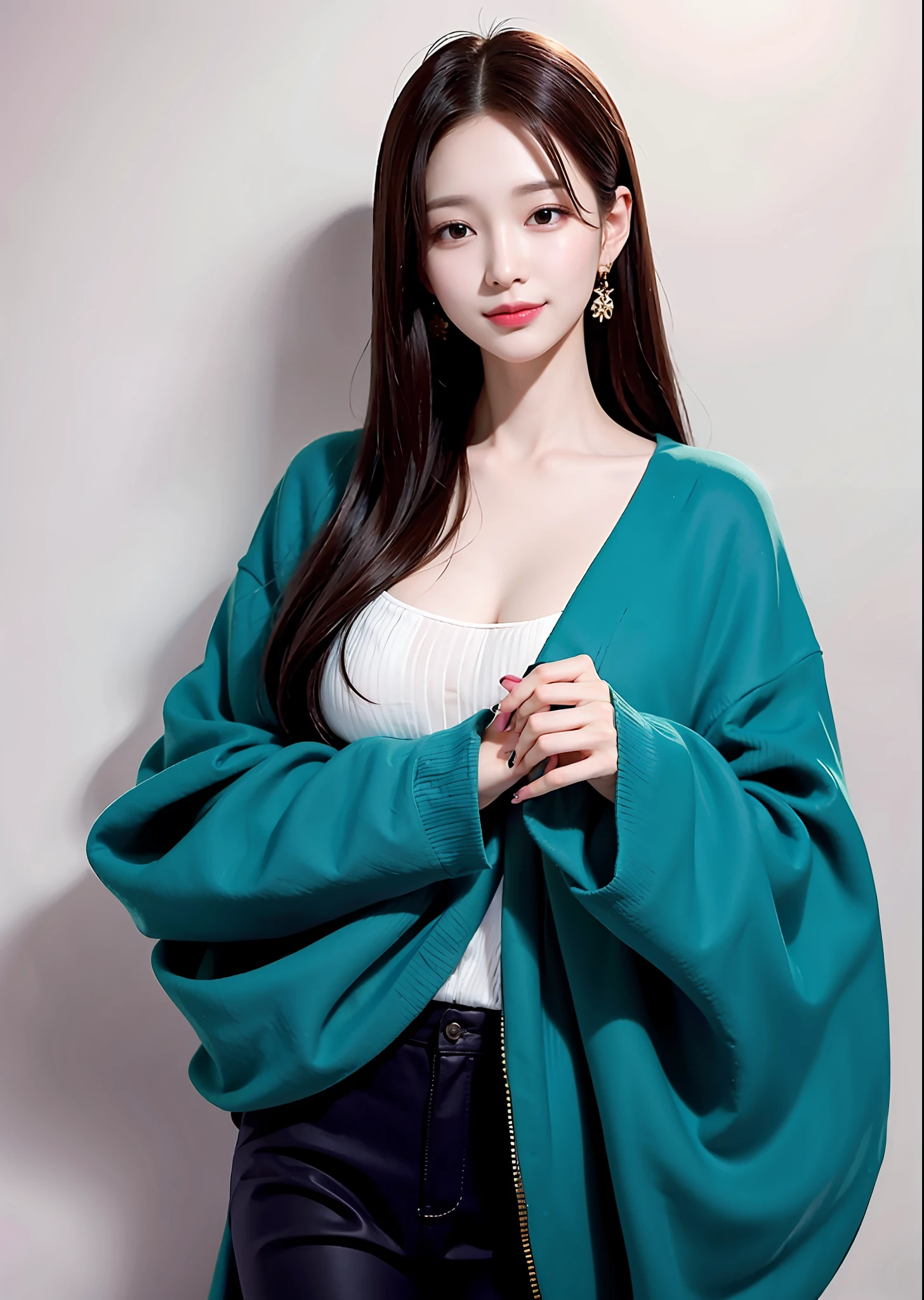 (best quality, masterpiece:1.4), realistic, detailed skin, 1 girl, (pale skin, korean mixed, kpop idol), smile