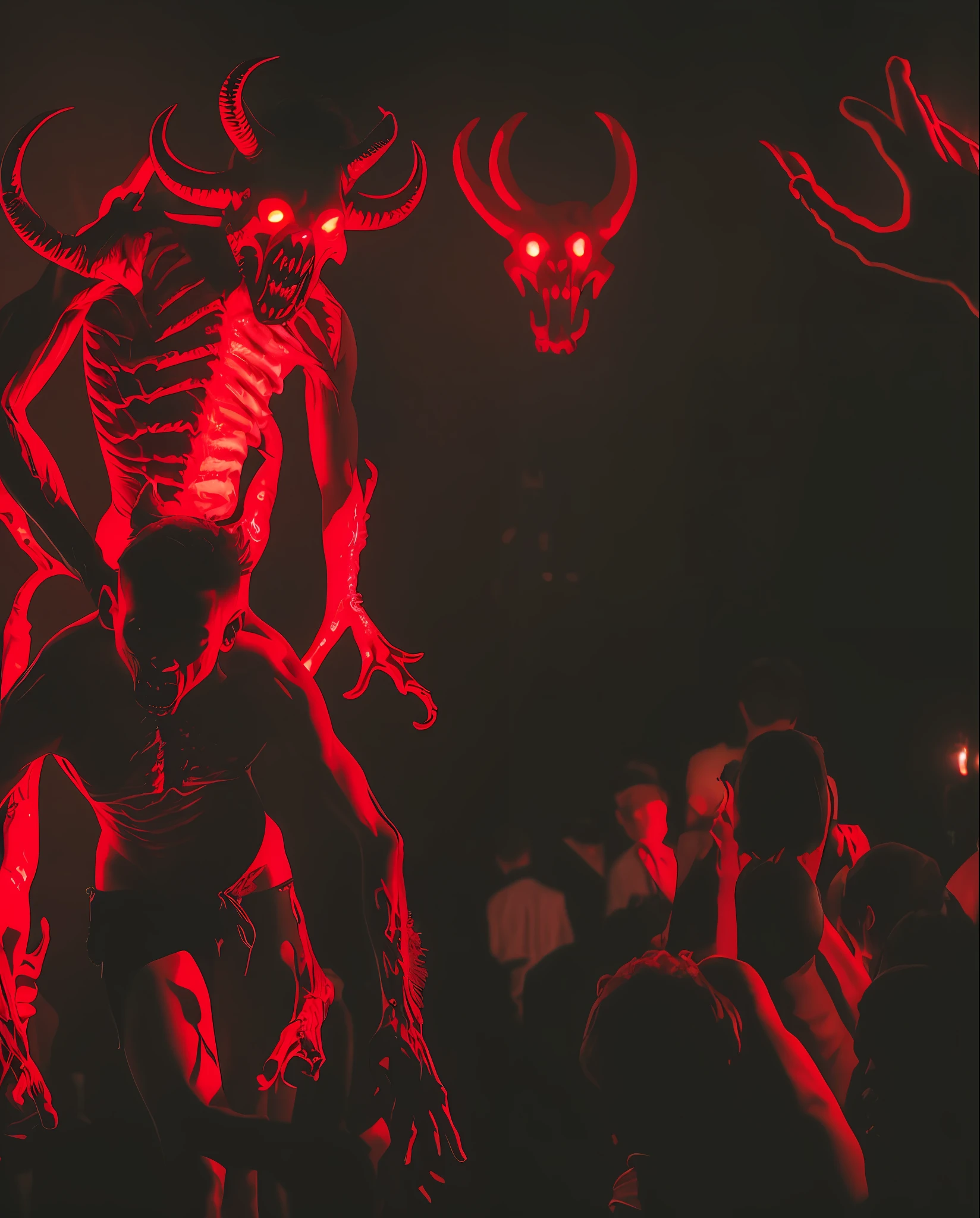 cute young gay demon in a sadomasochistic club full of people, monster, masterpiece, high quality raw photo, cinematic lighting, cinematic colors, extremely detailed, best quality, photorealistic, ultra realistic, radiosity, 8k hdr, dark solid background,