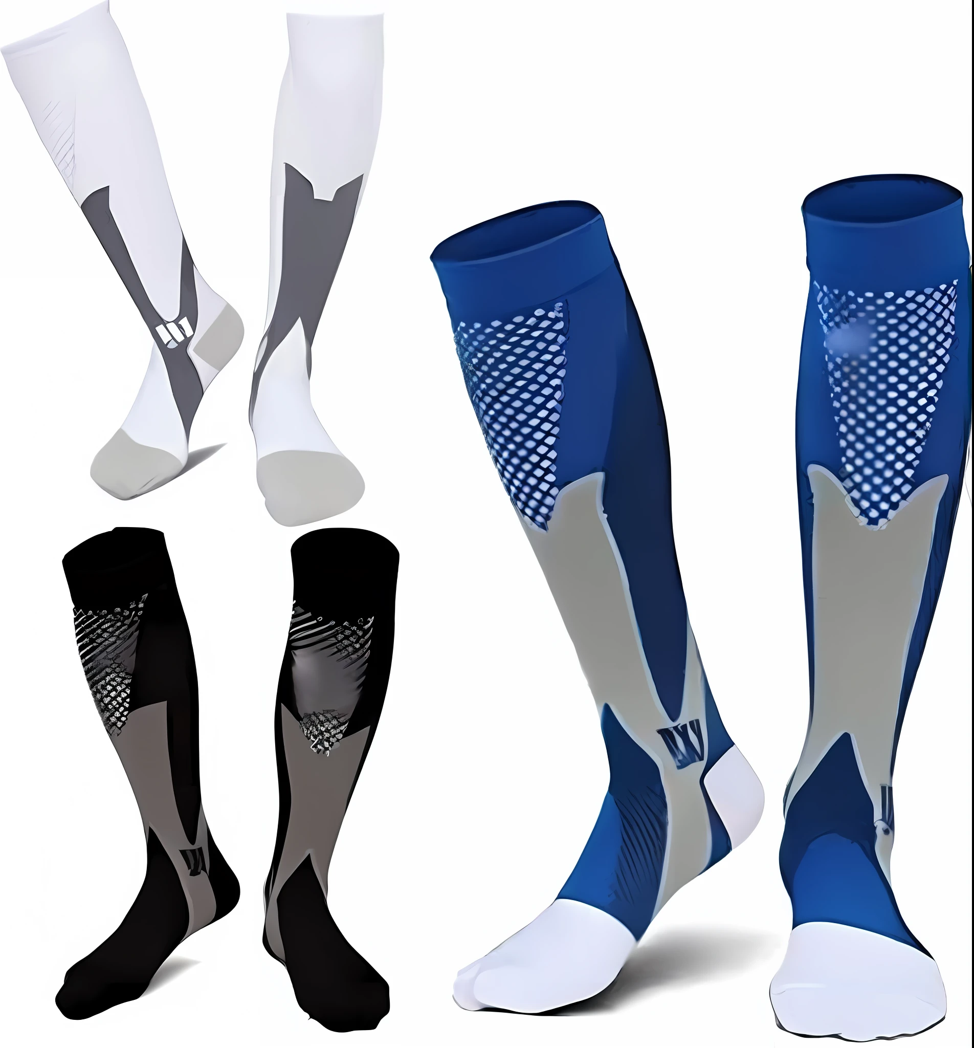 a pair of men's compression socks with different colors, knee high socks, leg high, wearing kneesocks, compression, high compression, overknee socks, full body human legs, high colors compression, different sizes, sports clothing, 3 colors, 3 colours, high quality material bssrdf, sport clothing, high quality upload, high quality detailed - crie um post para instagram de uma pessoa fazendo musculação (leg press) e usando as meias de compressão