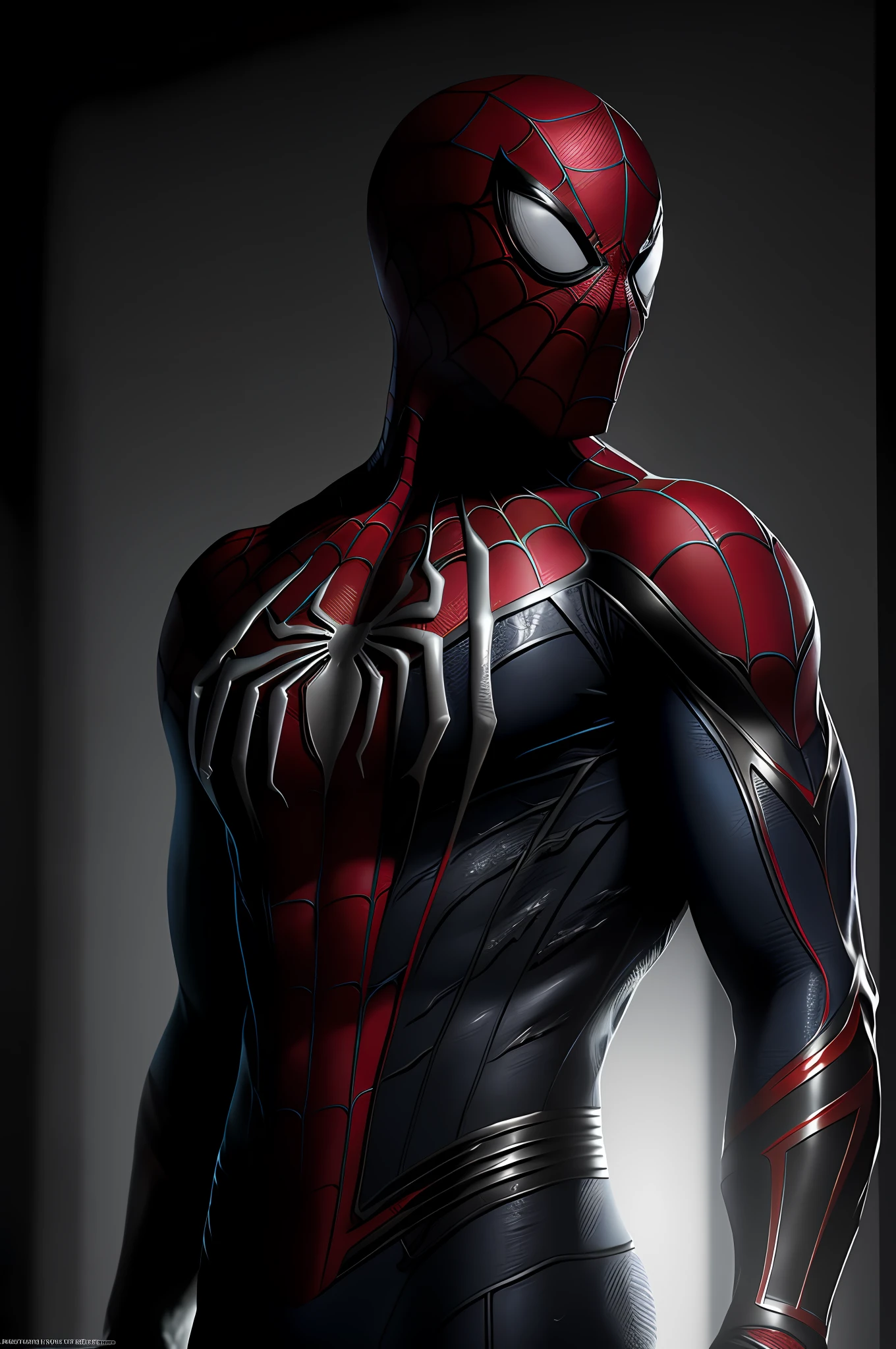 8k, RAW photo, best quality, masterpiece: 1.2), ultra detailed, official art, photo-realistic: 1.37 (a masterpiece of quality, Spider-Man outfit with biorganic texture in black and white, with reflections and brightness, organic, venom symbiote, three-dimensional effect) PS5 cinematic screenshot, highly detailed and detailed cinematic rendering, ultra photorealistic raytricing, with cinematic lighting pose profile