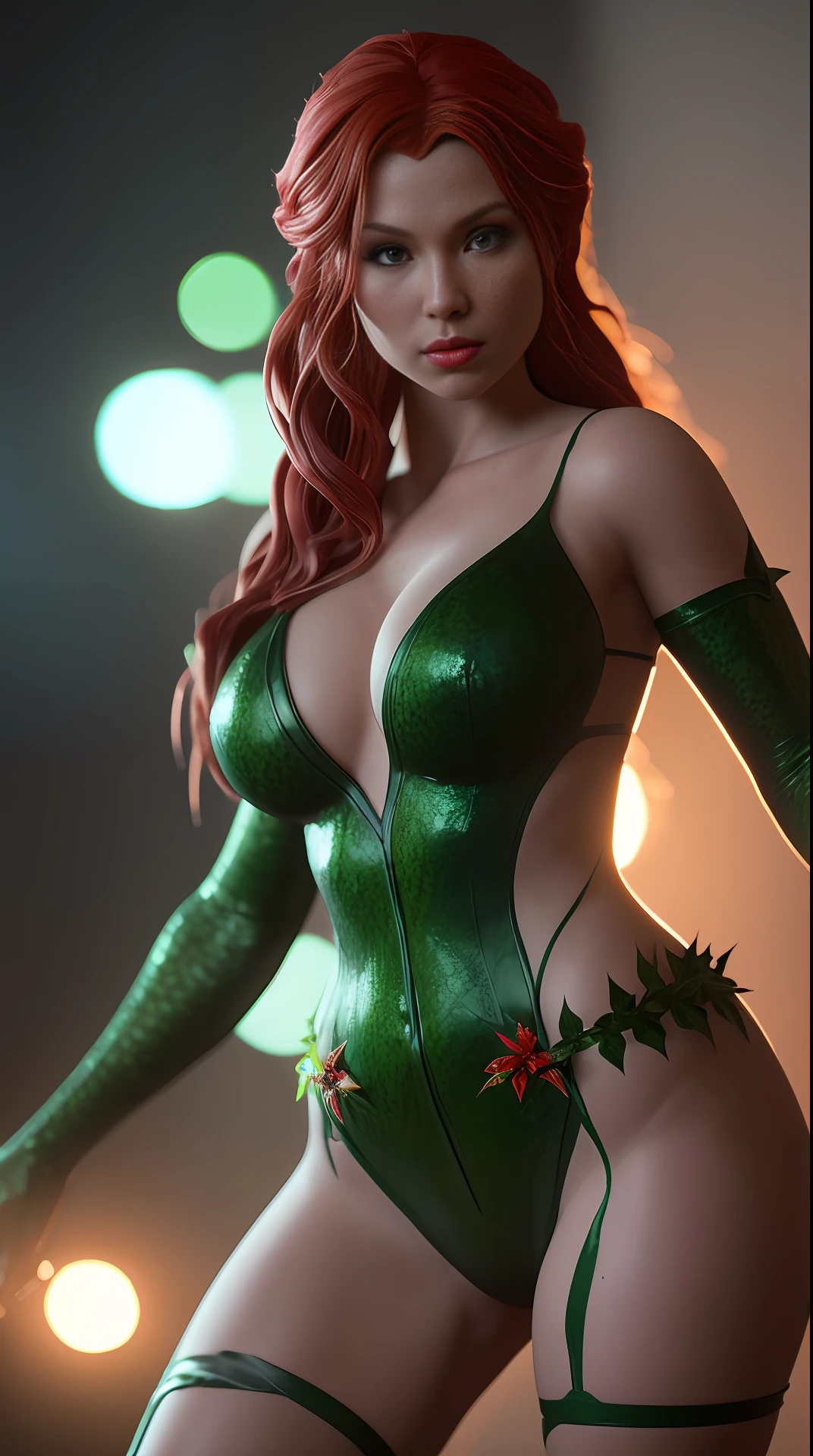 Cinematic soft lighting illuminates a stunningly detailed and ultra-realistic Poison Ivy that is trending on ArtStation. Octane is the perfect tool to capture the softest details of this 16k photography masterpiece