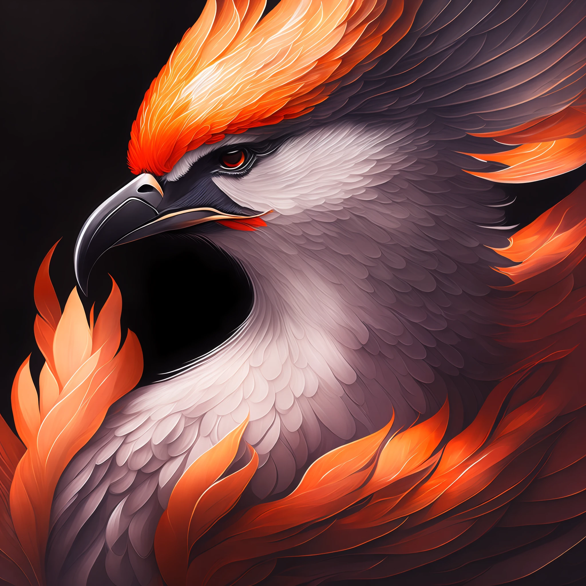soft brush, (digital painting:1.2), closeup of phoenix firebird, (black background), by Artgerm, concept art, (coherent: 1.3), trending on artstation, Photoshop, excellent composition, cinematic atmosphere, dynamic cinematic lighting, aesthetic, very inspirational, arthouse