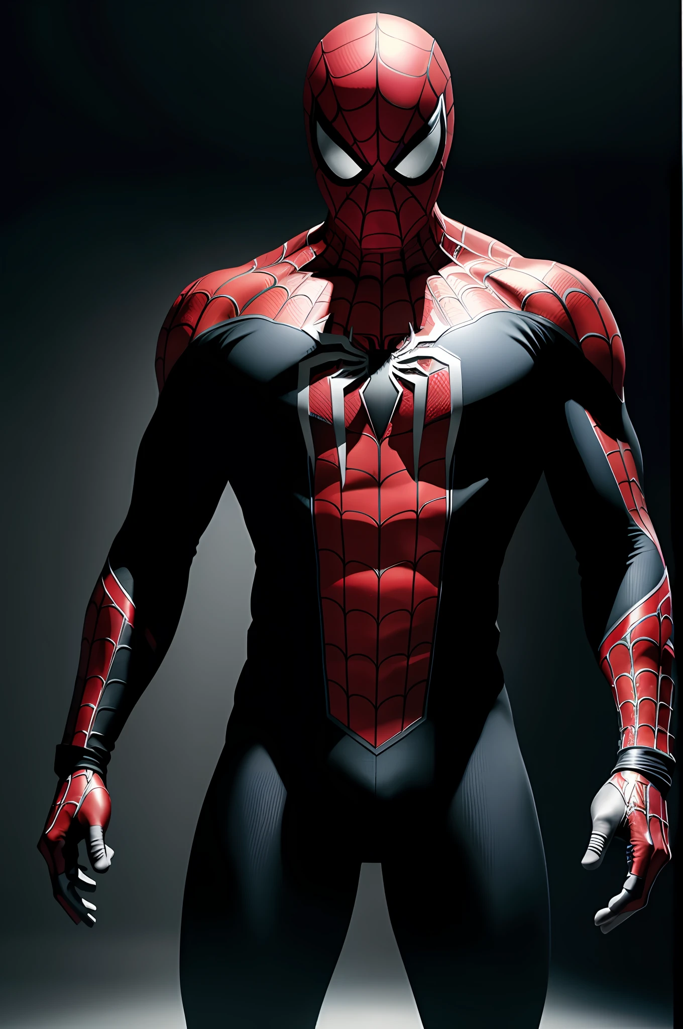 (8k, RAW photo, best quality, masterpiece: 1.2), ultra detailed, official art, photo-realistic: 1.37, spider man, black suit, spider in the center of your chest in white, organic looking clothing, gooey testura, symbiote, art, PS5 cinematic screenshot, highly detailed and detailed cinematic rendering, ultra photorealistic raytricing, with cinematic lightingaction pose