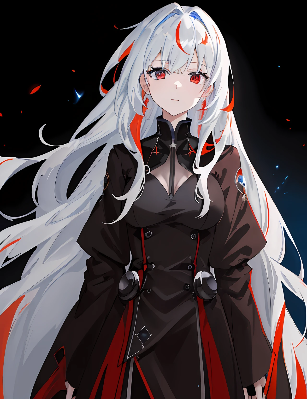 ((Extremely detailed CG unity 8k wallpaper)), masterpiece, exceptional quality, half/half, one side girl with flaming red hair and red eyes, and on the other side girl with white hair and shimmering blue eyes, high contrast surface lighting.
