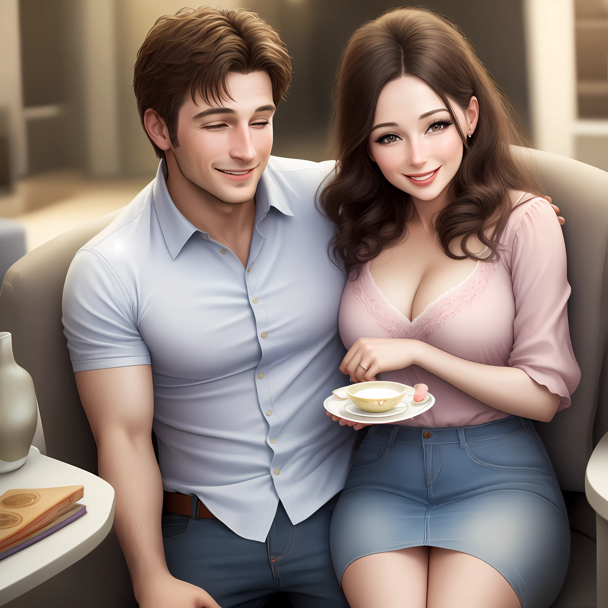 Realistic image, a woman and a man very lucky, they are happy and with a lot of money