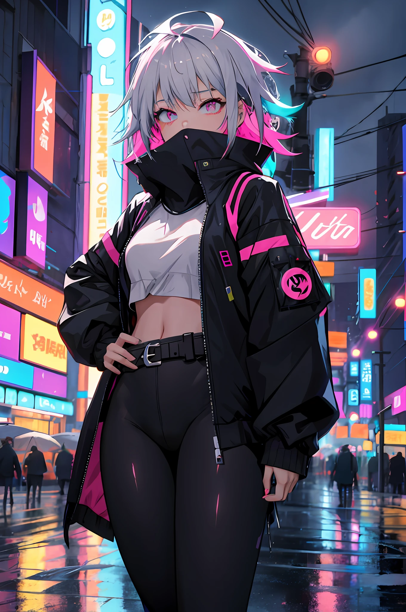 anime girl in black and pink outfit standing in the rain, anime style 4 k, digital cyberpunk anime art, cyberpunk anime girl in hoodie, best anime 4k konachan wallpaper, cyberpunk anime girl, anime style. 8k, badass anime 8 k, cyberpunk vibe, anime cyberpunk art, digital cyberpunk - anime art, cyberpunk anime art, female cyberpunk anime girl