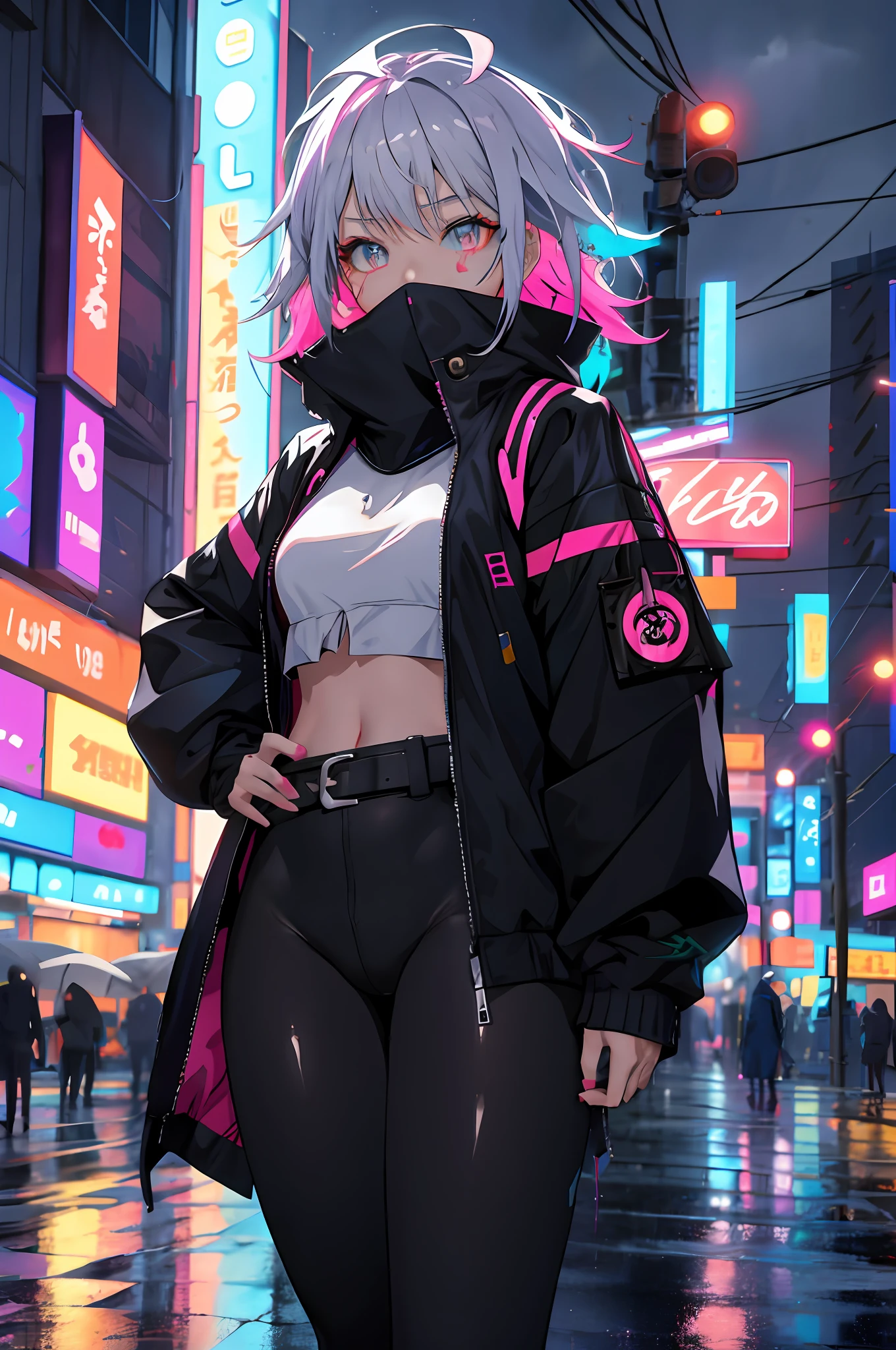 anime girl in black and pink outfit standing in the rain, anime style 4 k, digital cyberpunk anime art, cyberpunk anime girl in hoodie, best anime 4k konachan wallpaper, cyberpunk anime girl, anime style. 8k, badass anime 8 k, cyberpunk vibe, anime cyberpunk art, digital cyberpunk - anime art, cyberpunk anime art, female cyberpunk anime girl