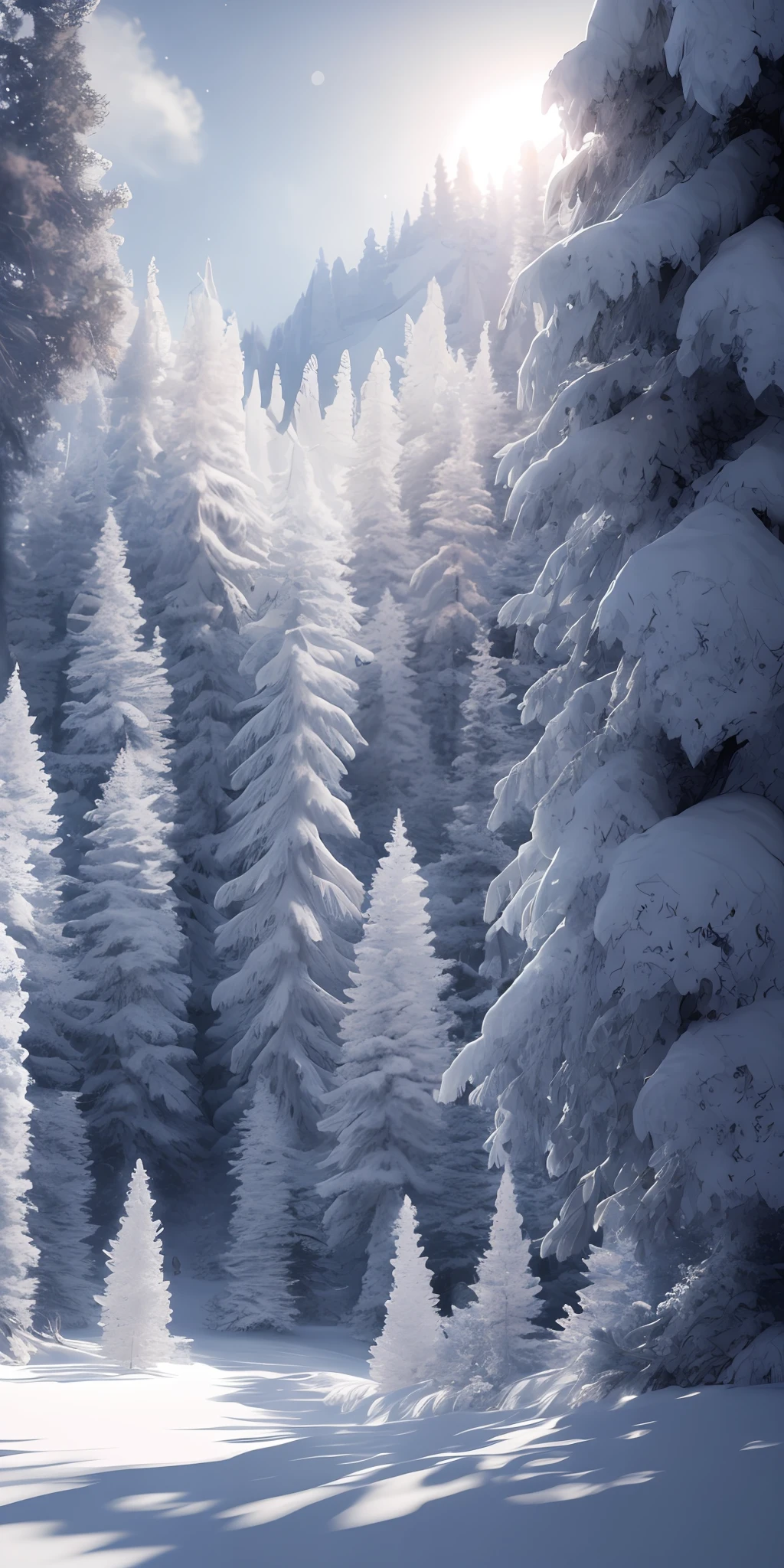 Masterpiece, best quality, high quality, very detailed CG unified 8k wallpaper, taiga, silence, towering conifers, covered forest floor, harsh climate, peaceful beauty, snow, winter, mild summer, breeze, needles, branches, bokeh, depth field, HDR, bloom, chromatic aberration, realism, very detailed, trends on artstation, trends on CGsociety, intricacies, high detail, drama, midjourney art