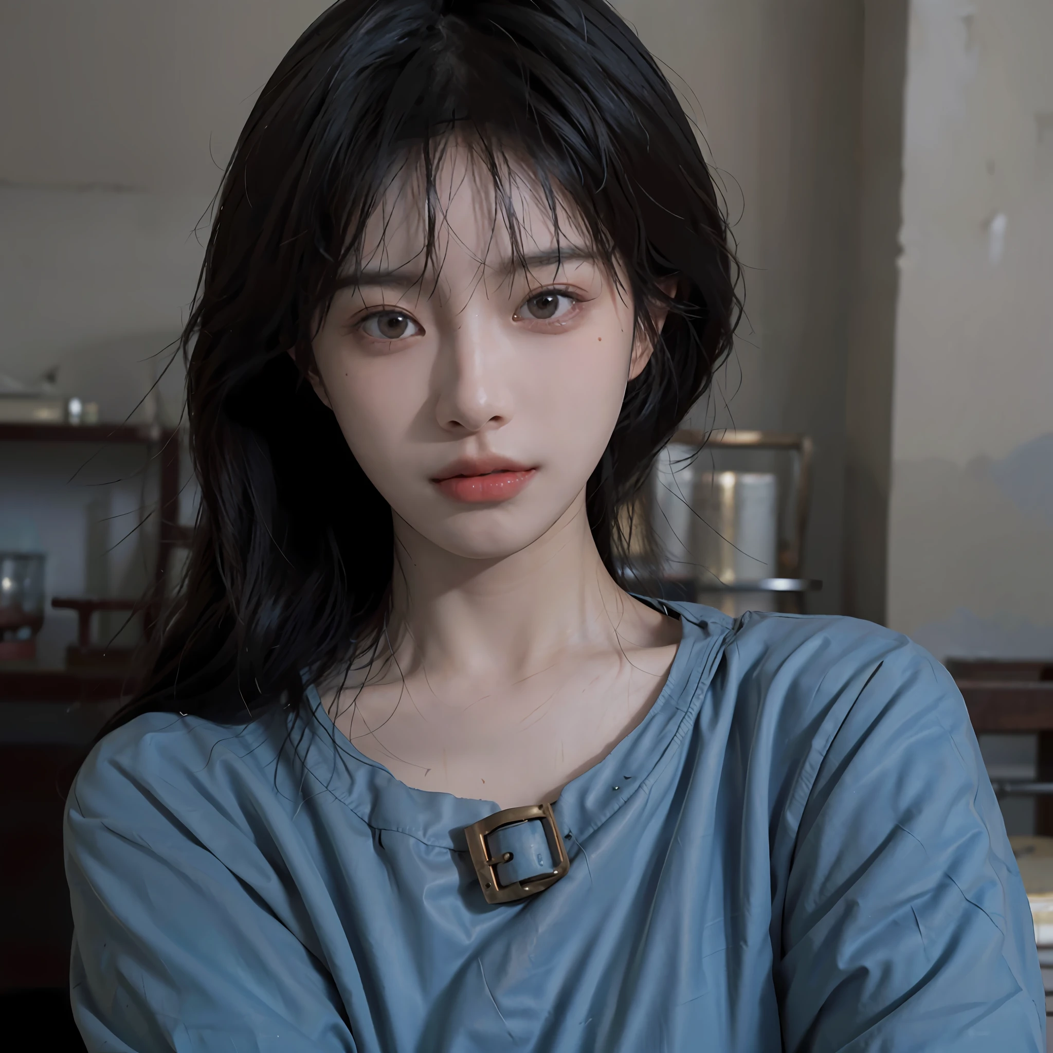 8K, Best Quality, Masterpiece, Ultra High Resolution, (Realism: 1.4), Original Photo, (Realistic Skin Texture: 1.3), (Film Grain: 1.3), (Selfie Angle), 1 Girl, Beautiful Eyes and Face Details, Masterpiece, Best Quality, Close-up, Upper Body, Looking at the Viewer