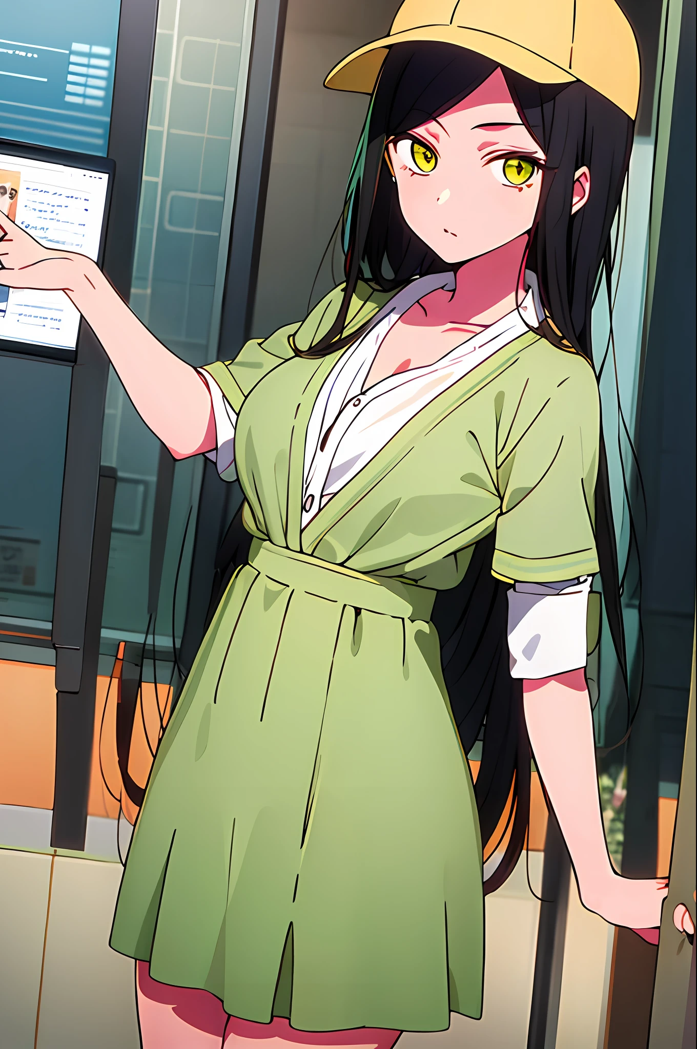 masterpiece,best quality,frillshiranui\(oshinoko\), 1girl, solo,medium_breasts,looking at viewer,lab outfit