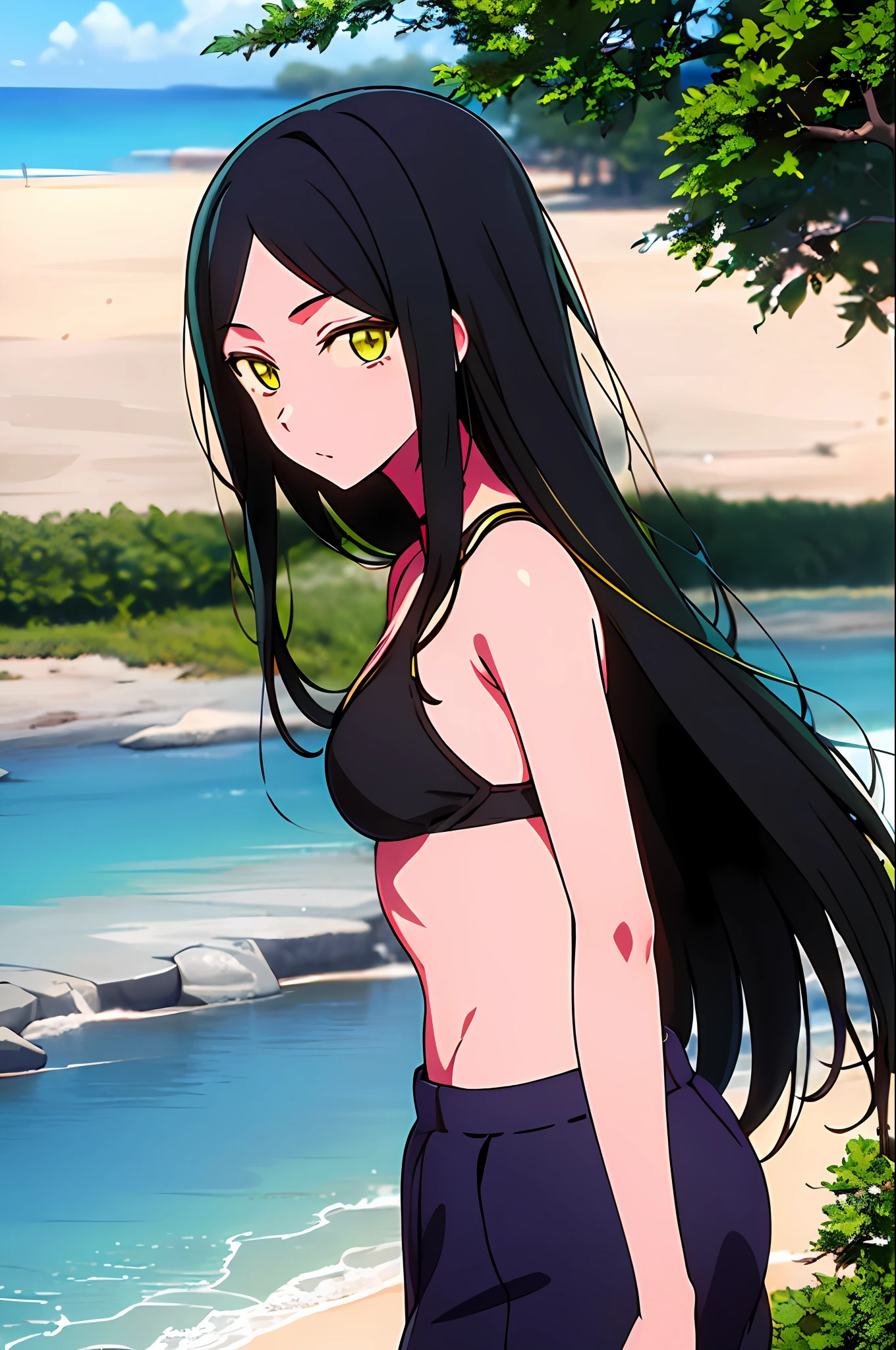 masterpiece,best quality,frillshiranui\(oshinoko\), 1girl, solo,medium_breasts,looking at viewer,bikini, beach